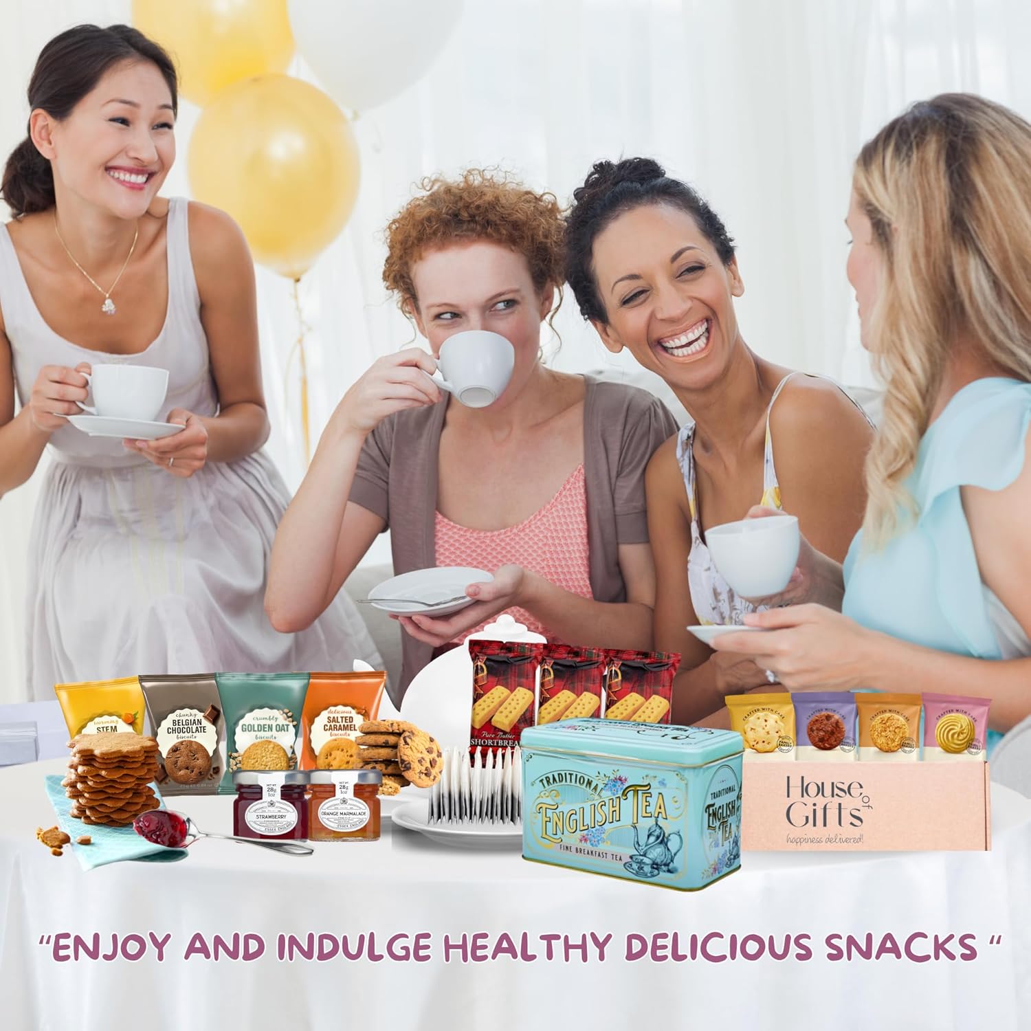 English Breakfast Tea & Biscuits Hamper For Her with Luxury Tea Tin, Biscuits, Shortbread & Jams | Biscuit Gift Set | Luxury Gifts For Women and Dads | Tea & Biscuits Hamper - Image 7