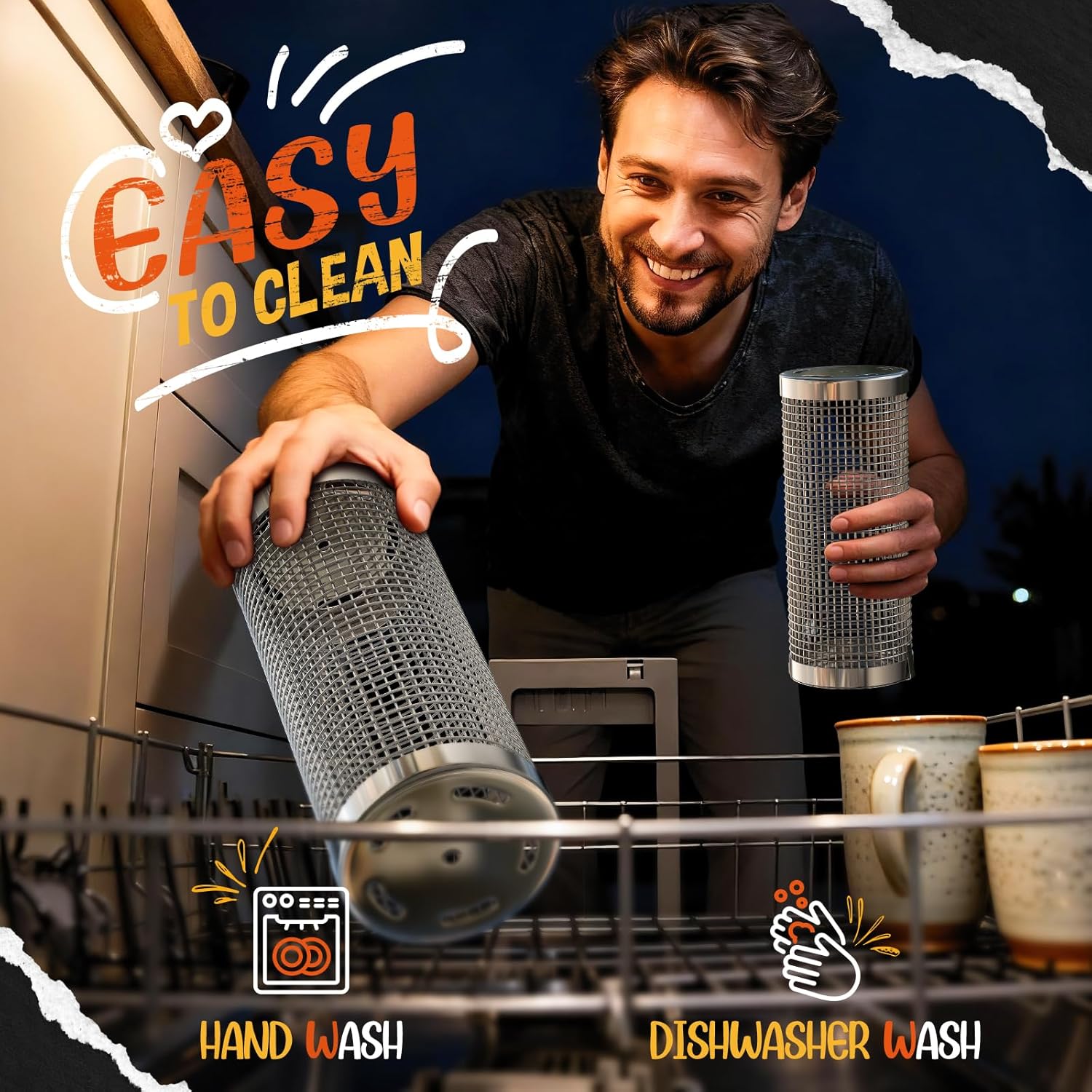 Rolling Grill Basket, 2 PCS, Upgraded 304 Stainless Steel, Nesting Grilling Net, Removable Wooden Handle, BBQ Accessories Tools for Veg, Prawns & Meat, Camping, Outdoor Cooking, Gifts for Dad or Men - Image 5