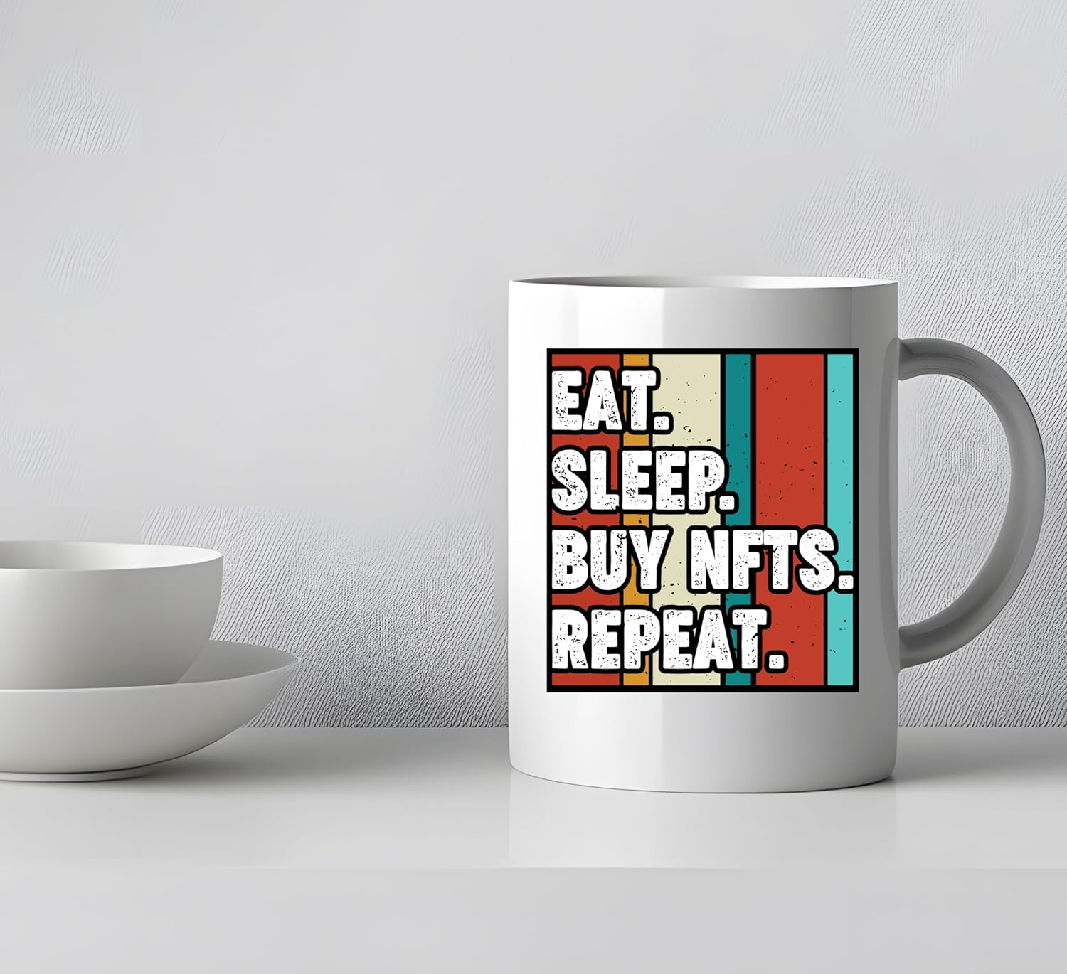 signkitsuk Eat Sleep Buy NFT Repeat 11oz Mug - Crypto Enthusiast Ceramic Coffee Cup for NFT Collectors and Blockchain Lovers - Unique Gift for Digital Art and Cryptocurrency Fans - Image 3