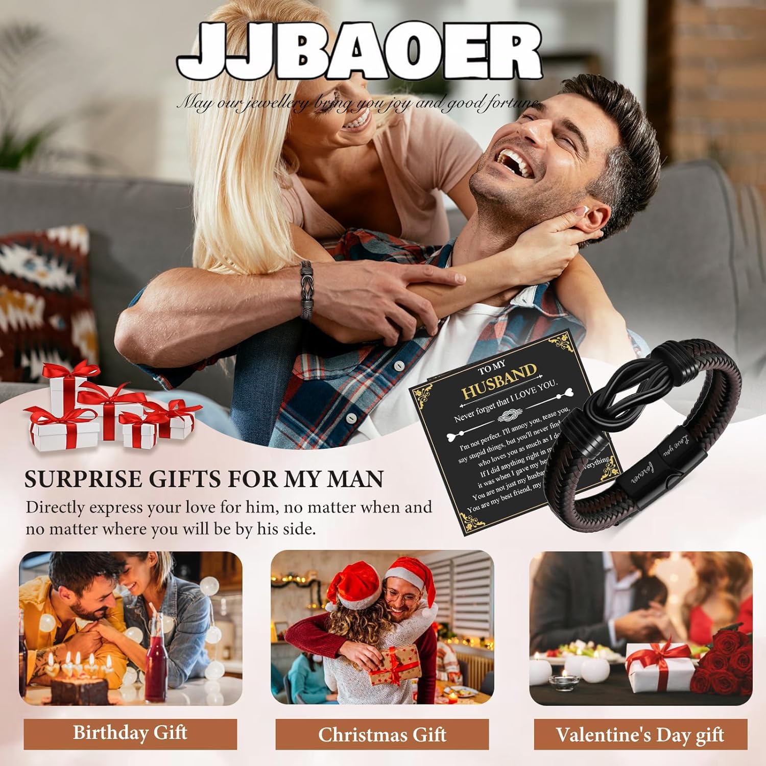 To My Husband Bracelet, Infinity Knot Braided Leather Wristband Engraved Love You Forever | Perfect Anniversary, Valentine's Day, Birthday Gift for Husband from Wife - Image 6