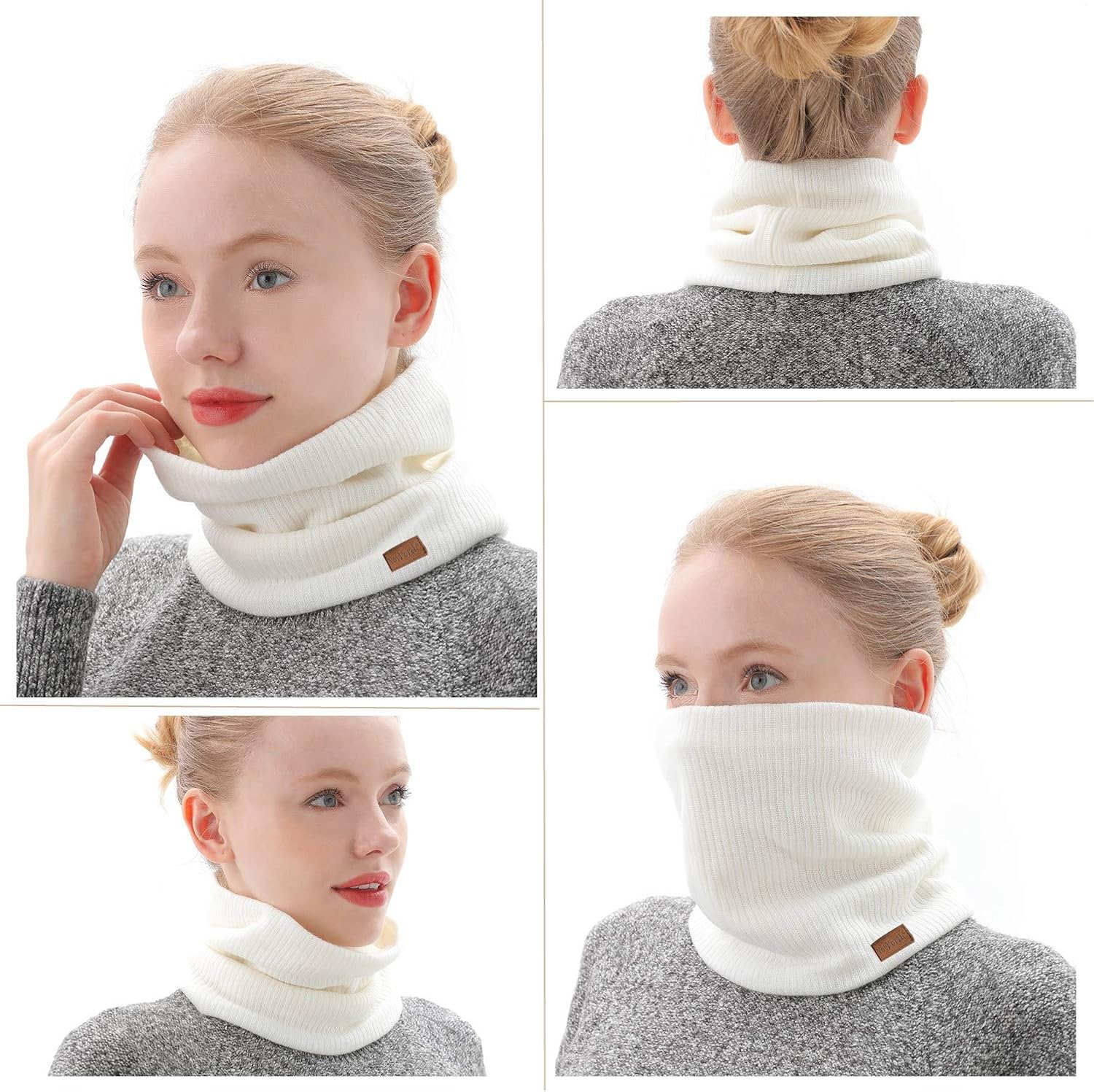 NovForth Winter Neck Warmer Fleece Lined Infinity Scarf Thicken Windproof and Dust Skiing Circle for mens women Double-Layer Fleece Lining Knit - Image 3