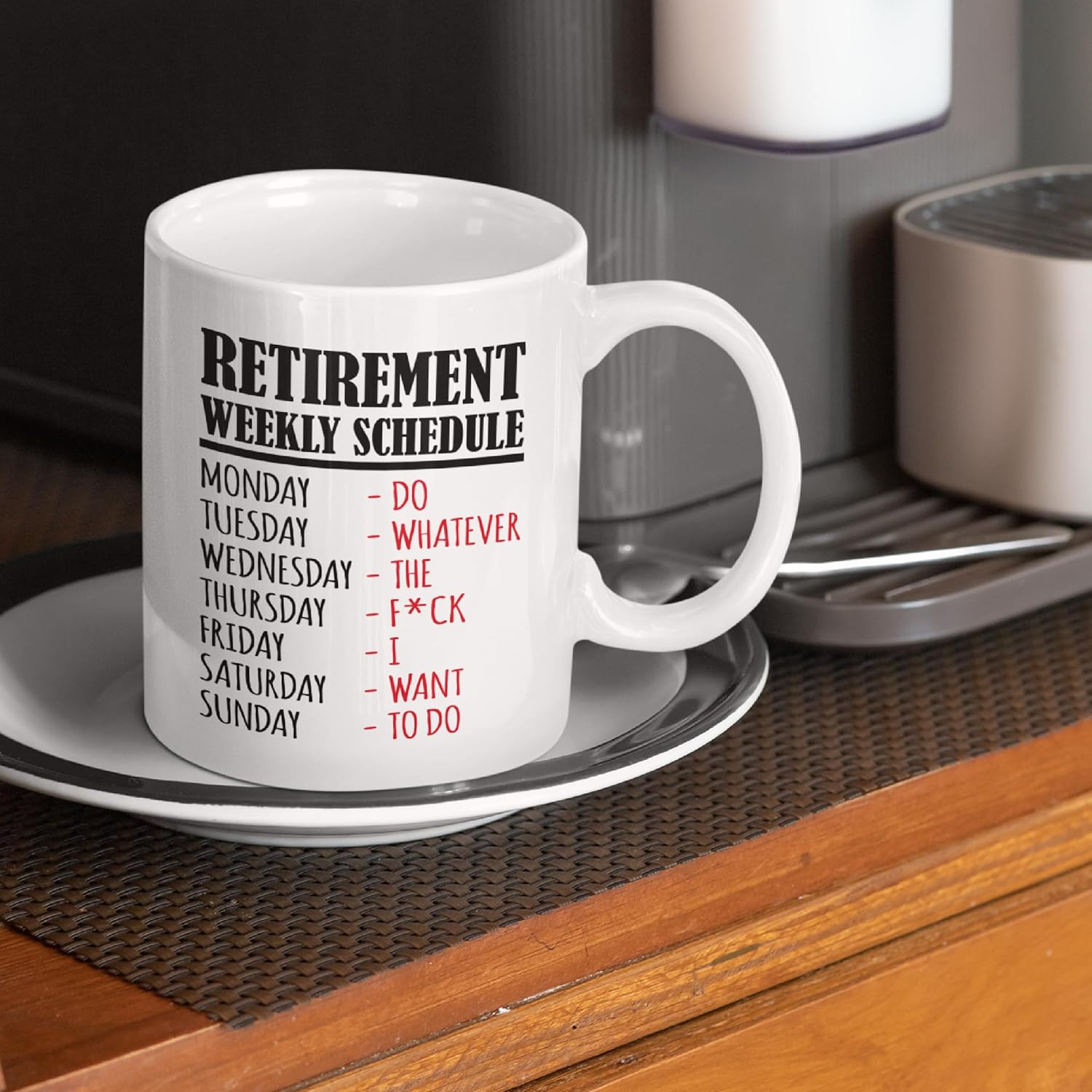Retirement Weekly Schedule Funny Retirement Mug | Retirement Mugs for Women & Men | Colleague Leaving Gifts and Happy Retirement Gifts | Retired Mug 11 oz Coffee Cup - Image 5