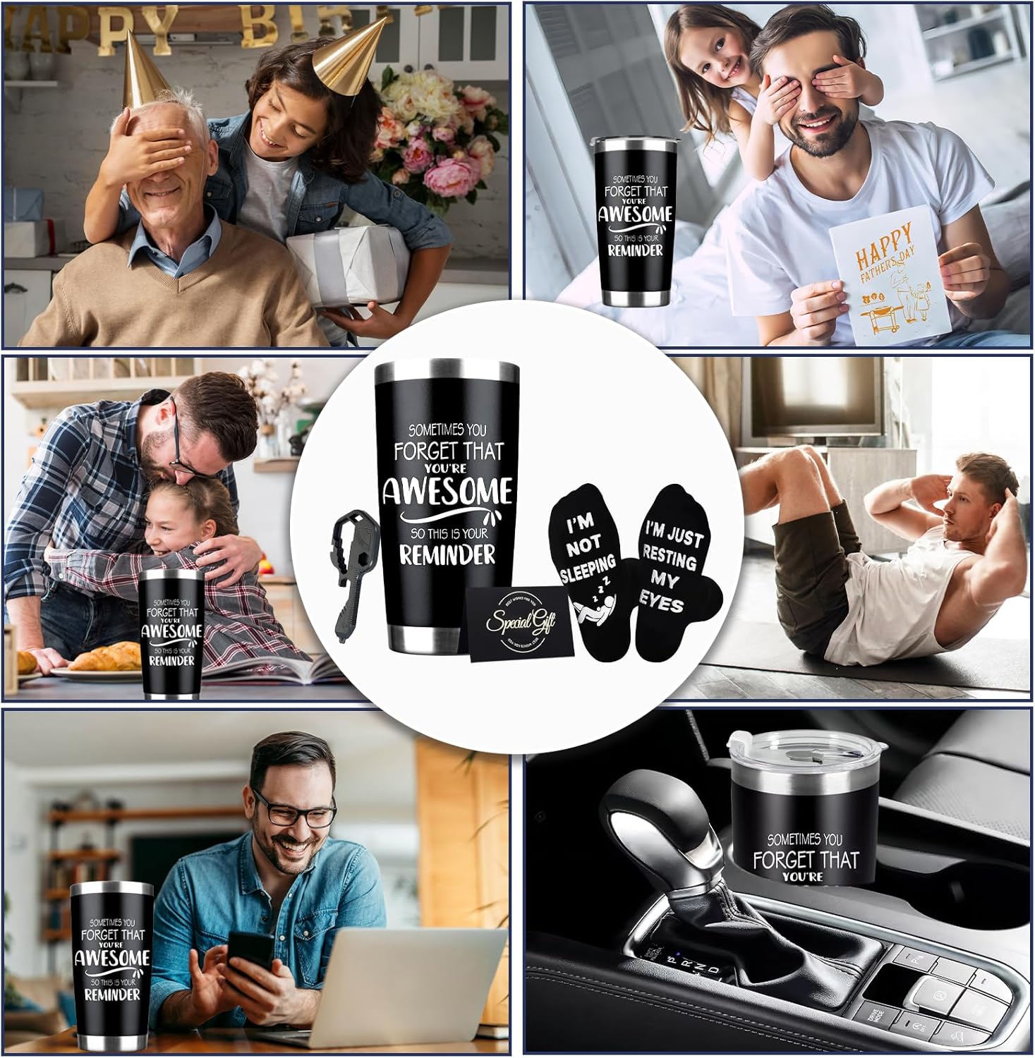 Fathers Day Gift for Dad - Birthday Gifts for Men, Inspirational Gifts for Men Dad Father Husband Boyfriend - Valentines Present for Him, Greeting Card, Keychain, Socks - 20 Oz Tumbler - Image 6