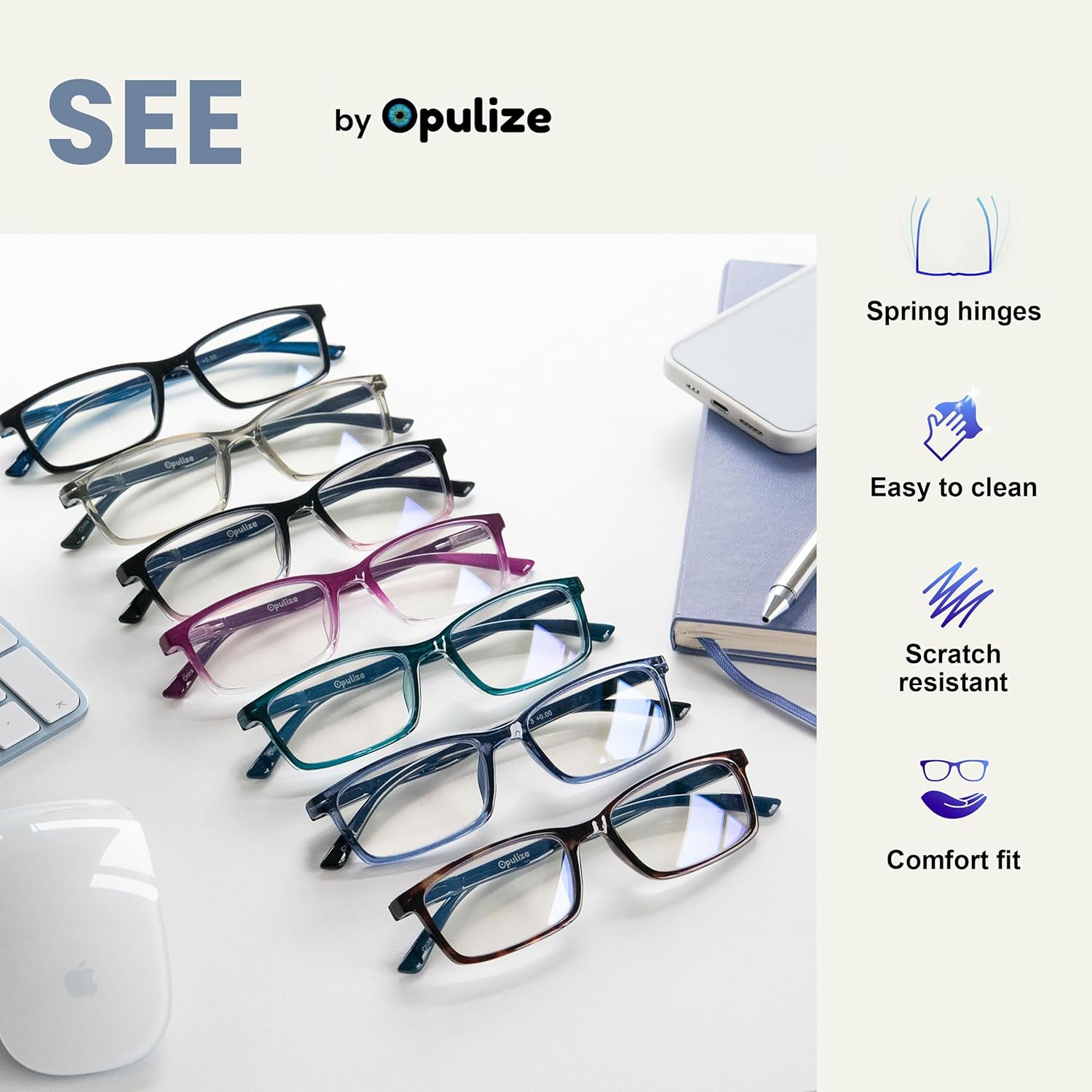OPULIZE SEE Blue Light Blocking Glasses for Women Men - Narrow Frame - Anti-Glare Computer and Gaming Eyewear - UV and Eyestrain Protection - Improve Sleep - Grey +0.00 - Image 4