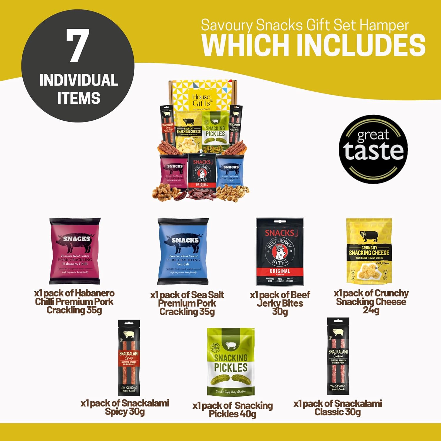 Savoury Snacks Hamper Gift Set with Pork Crackling, Beef Jerky, Cheese Bites, Salami & Pickles – Pub Treats Box & Snack Gifts for Her, Ideal Dad Treat Box or Fathers Day Present for Him - Image 2