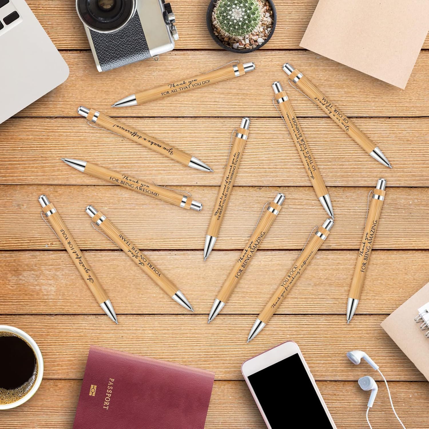 LATERN 30Pcs Inspirational Ballpoint Pens, 14CM Bamboo Motivational Quotes Pen Retractable Black Ink Stylus Pens for Women Men Bosses Office Desk Supplies Gifts (10 Positive Style) - Image 5