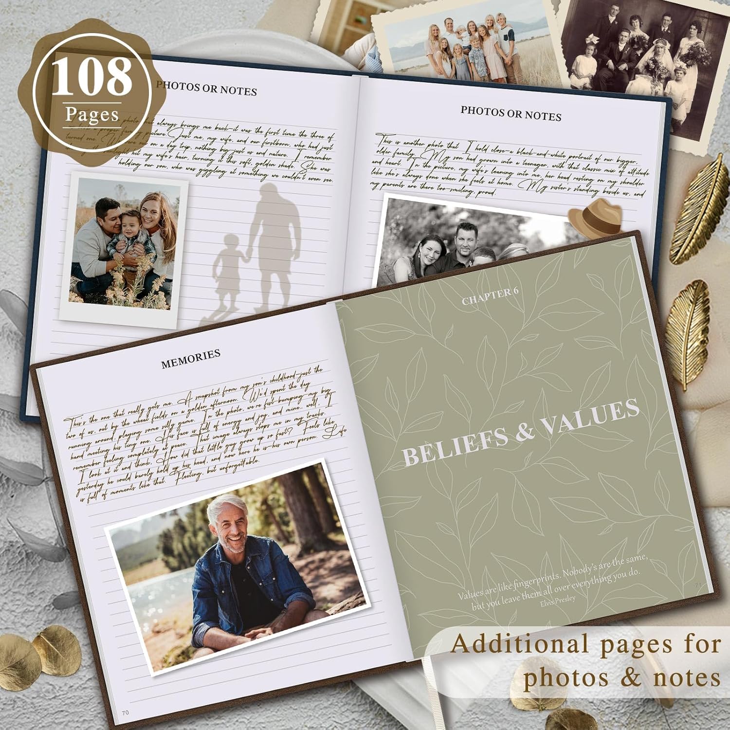 Lanpn Grandpa Life Story Book Journal with 270+ Prompts, Leather Hardcover Grandfather Guided Journal Memory Keepsake Book to Fill Out, Father's Day Birthday Christmas Grandpas Gift, Brown - Image 4