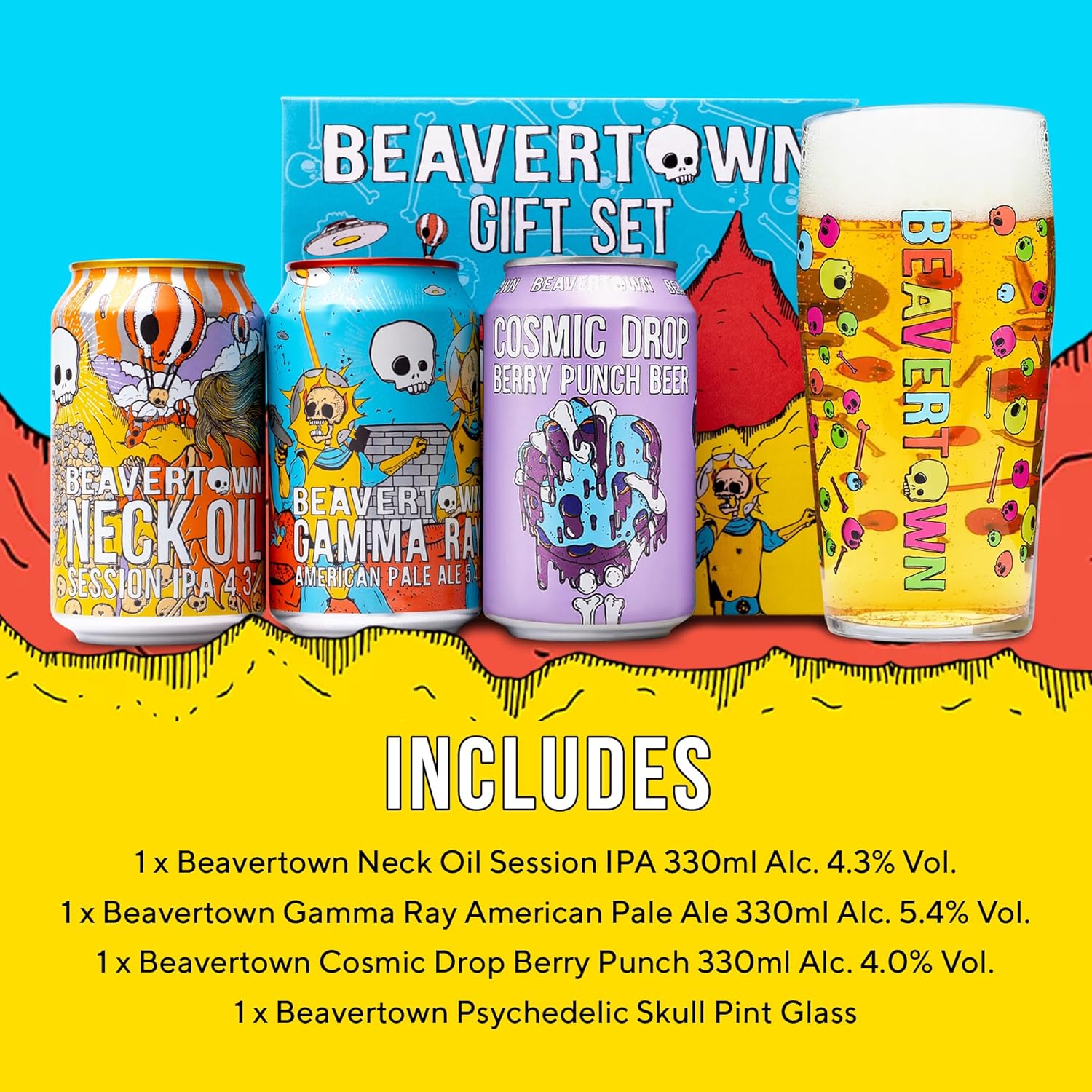 Beavertown IPA Beer Gift Set & Glass - Neck Oil, Gamma Ray, Cosmic Drop Berry, London Craft Beer Gift for Men - 3x 330 ml Cans & Iconic Beavertown Glass - Pale Ale & Fruity Beers Selection, Valentines - Image 2