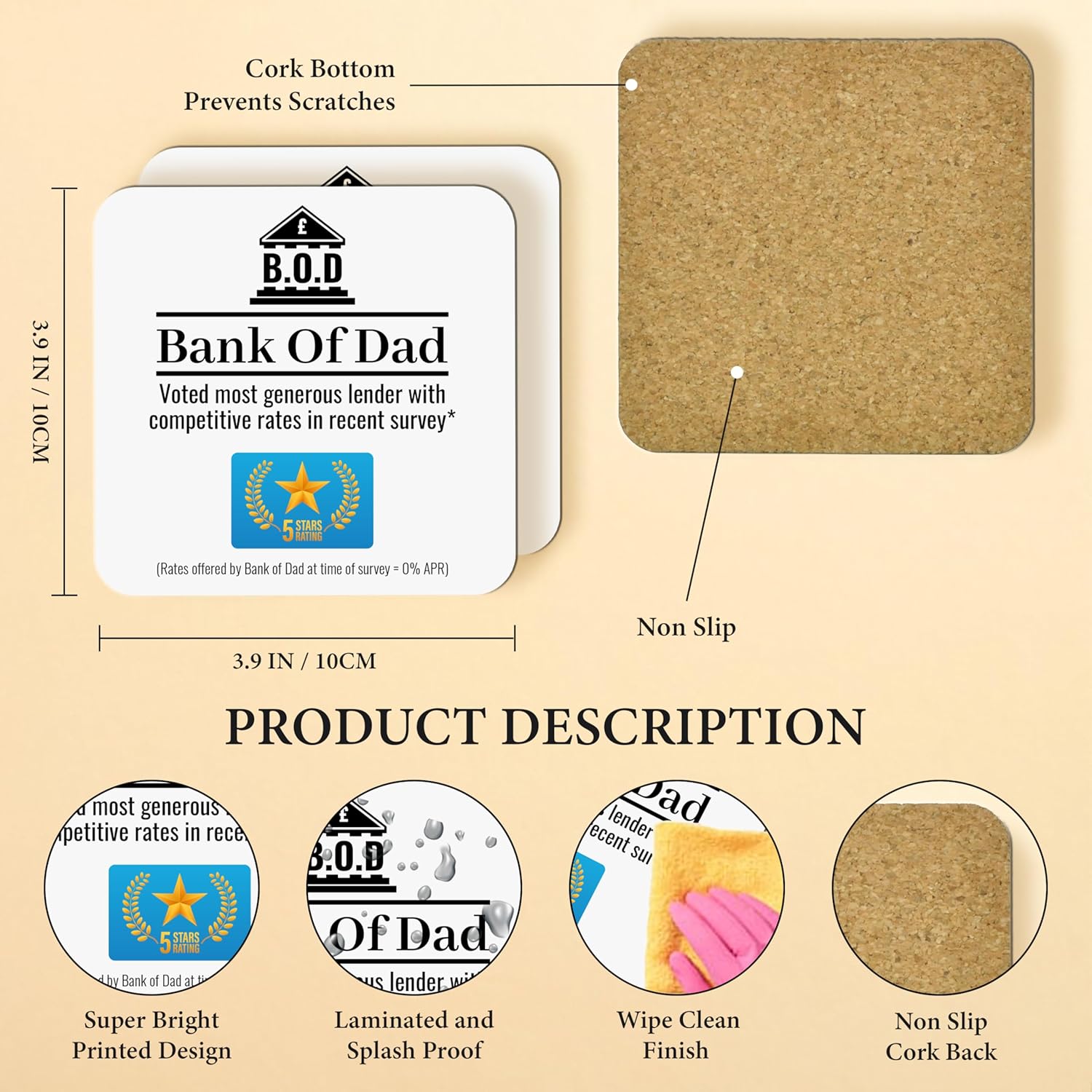 Funny Gift For Dad Christmas Bank Of Dad Money Joke Gift From Daughter Gifts From Son Christmas Drinks Coaster Gifts For Dad Step Dad - Image 2