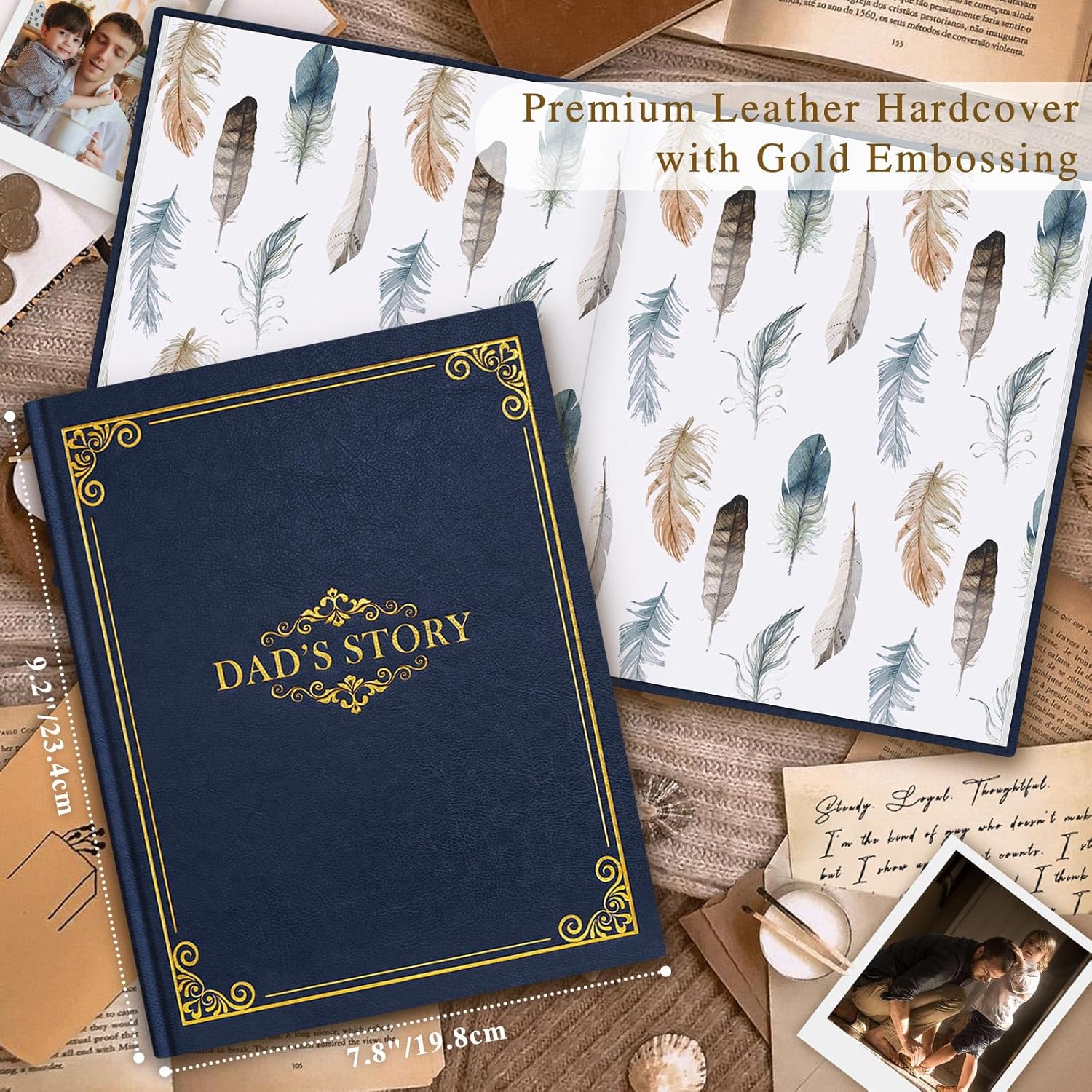 Lanpn Dad Life Story Journal with 300+ Questions, Gifts for Dad Father's Day Birthday Christmas Dads Memory Keepsake Book to Fill Out Leather Father Story Guided Journal to Share Life & Love (Blue) - Image 2