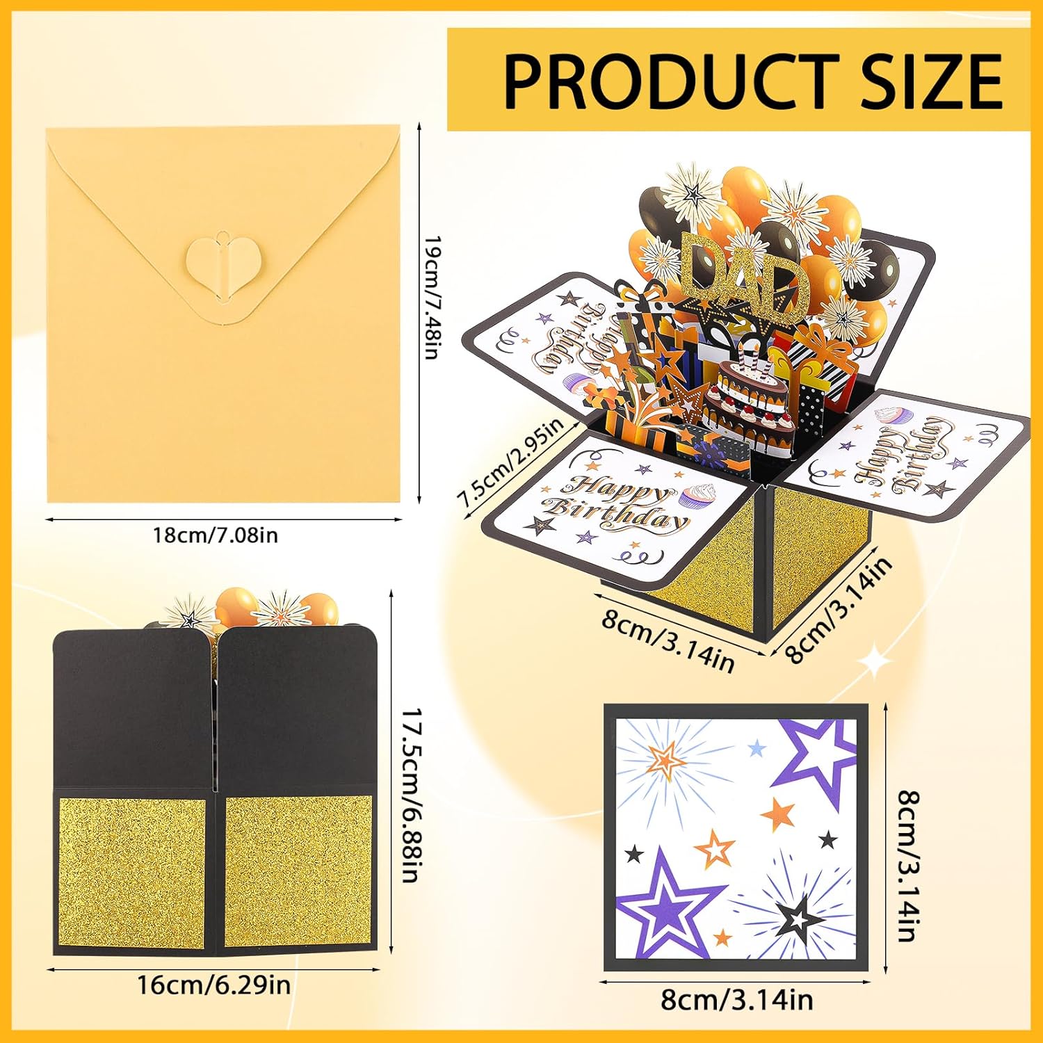 Happy Birthday Pop Up Card for Dad,3D Birthday Gift Box with Envelopes Colorful Balloon Fireworks Creative Gifts Ideas from Son Daughter for Male Dad Stepfather Godfather - Image 2