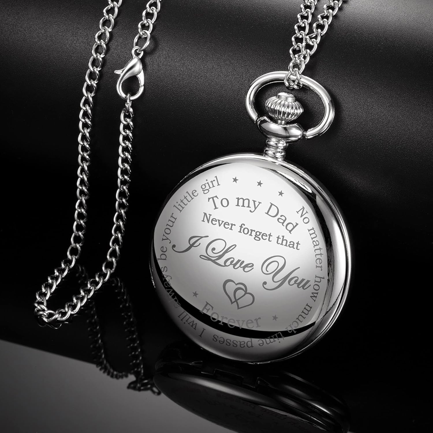 Dad Gift from Daughter to Father Engraved Pocket Watch - No Matter How Much Time Passes, I Will Always Be Your Little Girl (Silver) - Image 2