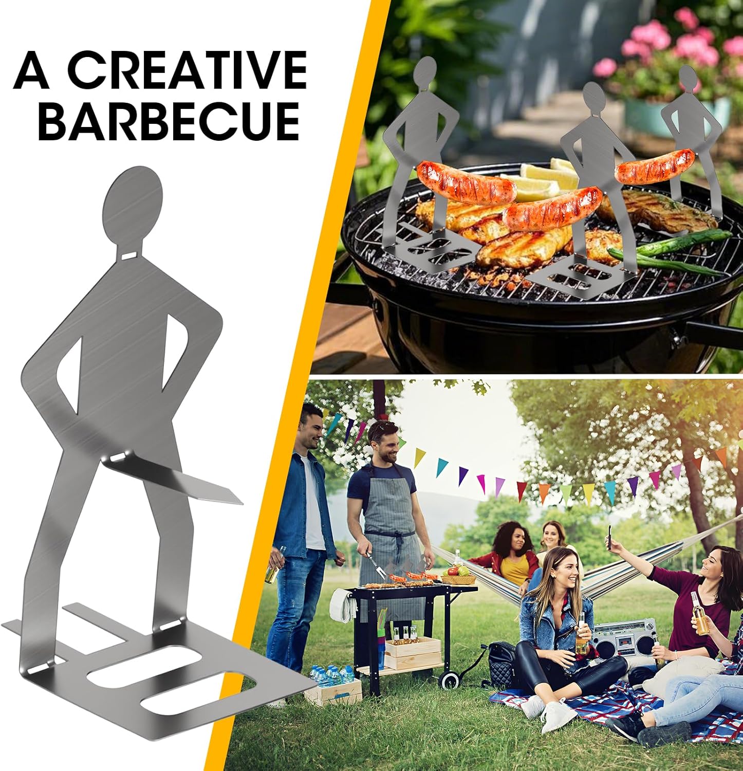 3Pcs BBQ Sausage Holder, Stainless Steel Hot Dog Grill Tool, BBQ Gadgets Novelty BBQ Tool Holder for Outdoor Barbecue, Humorous BBQ Gadgets for Men, Fun BBQ Gifts for Men - Image 6
