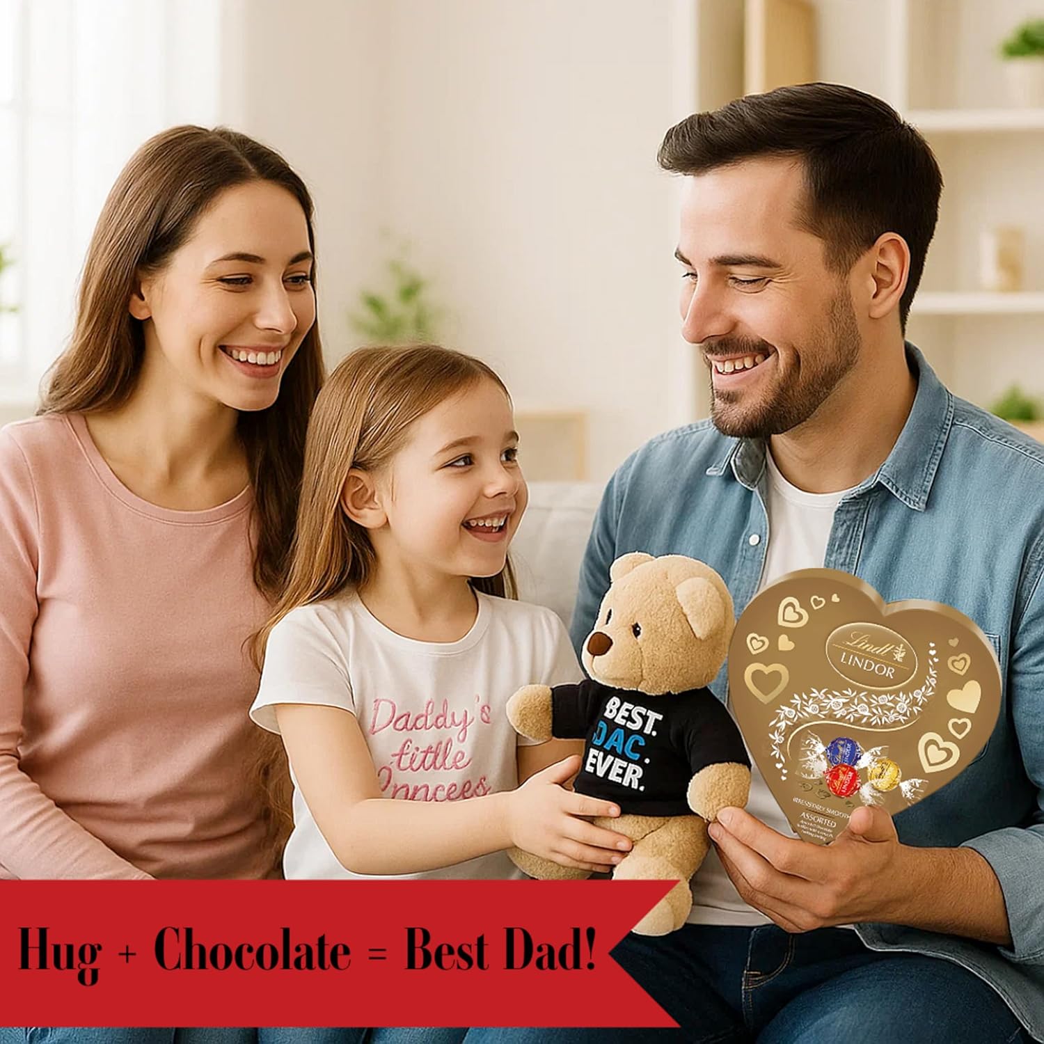 Lindt Chocolates & Teddy Bear for Mens Gifts - Assorted Chocolate Golden Heart Shaped Box with Truffles 200g & Best Dad Ever Soft Teddy for Fathers Day, Christmas, Birthday Gifts for Dad, Men - Image 5