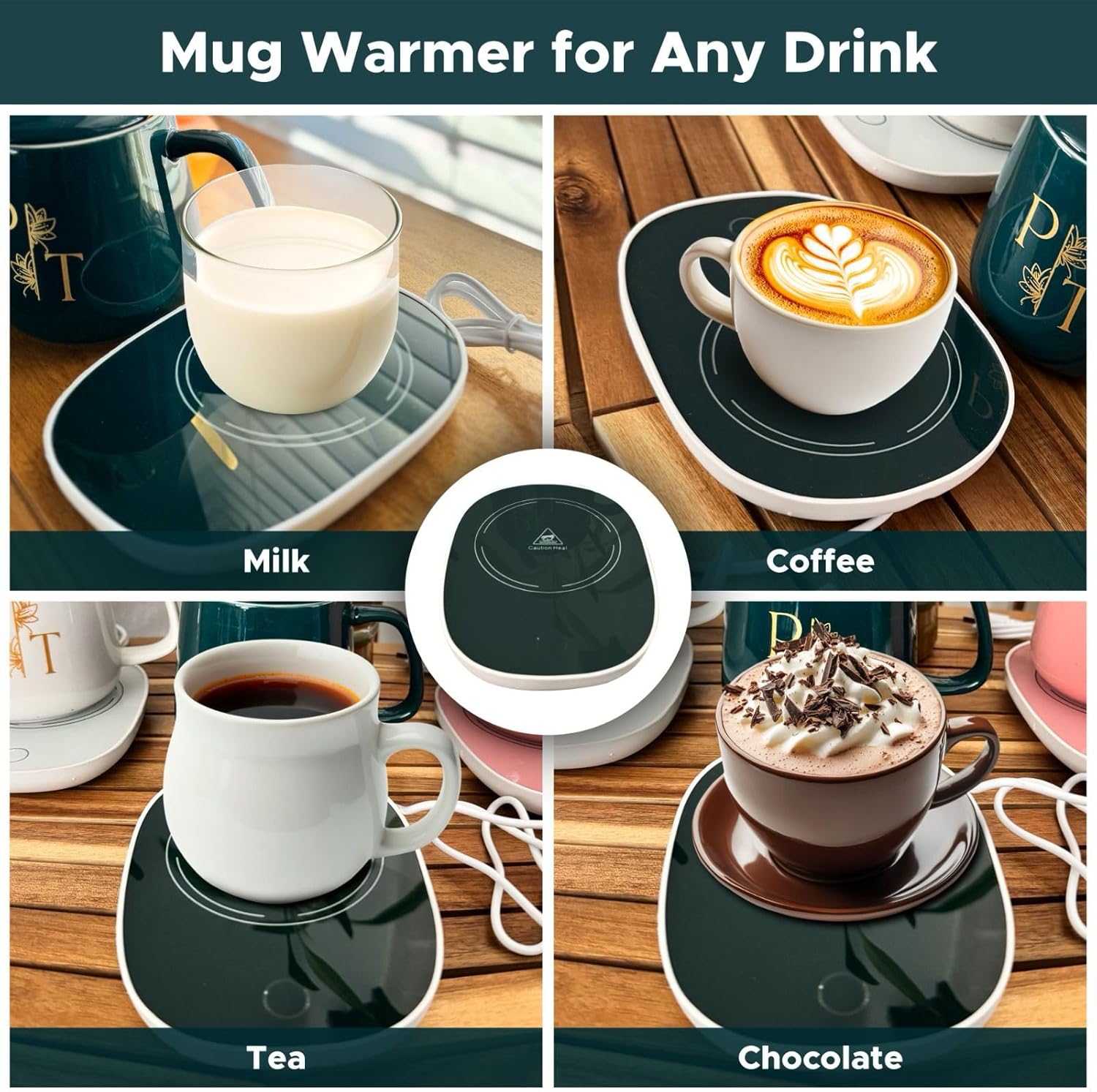 Smart Coffee Mug Set with Warmer Plate & Gold Spoon - 55°C Temperature Candle Wax Warmer, Ceramic Cup, Perfect for Desk, Home, Office - Ideal Gift for Coffee &Tea (White) - Image 3