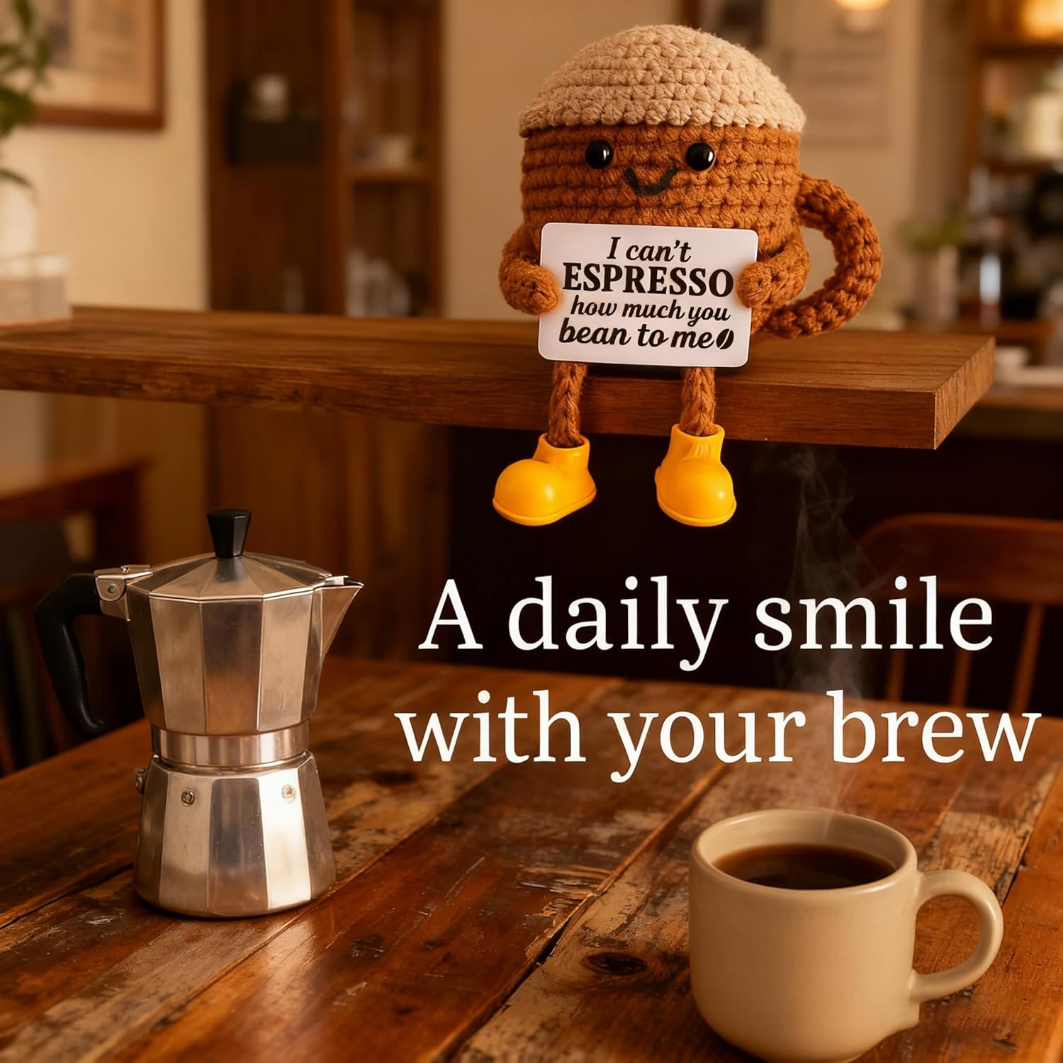 Funny Birthday Gifts for Women Men, Positive Crochet Coffee Cup Table Decor,Cute Coffee Lover Gift Coffee Mug Accessories, Christmas Decor - Image 3