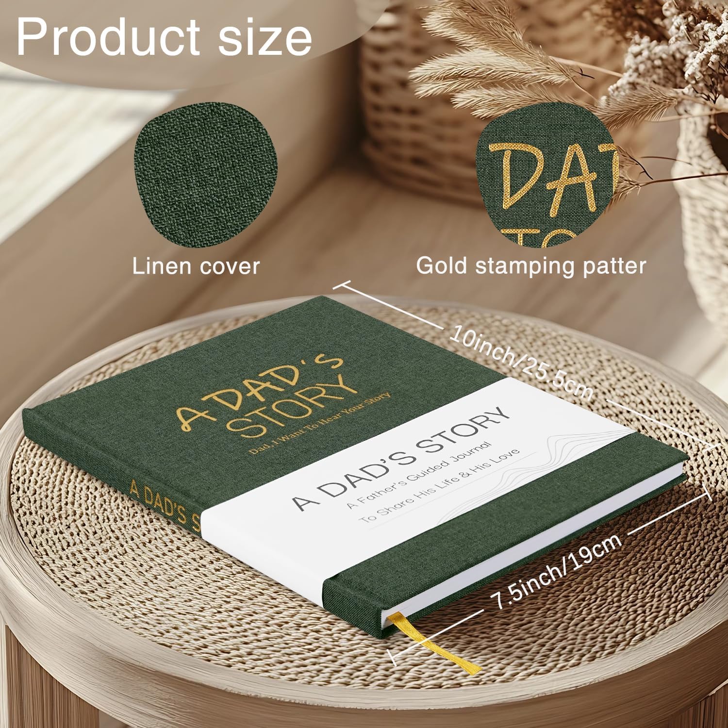 Dad's Life Story Journal Family Keepsake Book Linen Hardcover for Dad to Share His Memories, with 250+ Prompt Questions Book Gift for Birthday Father's Day Christmas (Dark Green) - Image 2