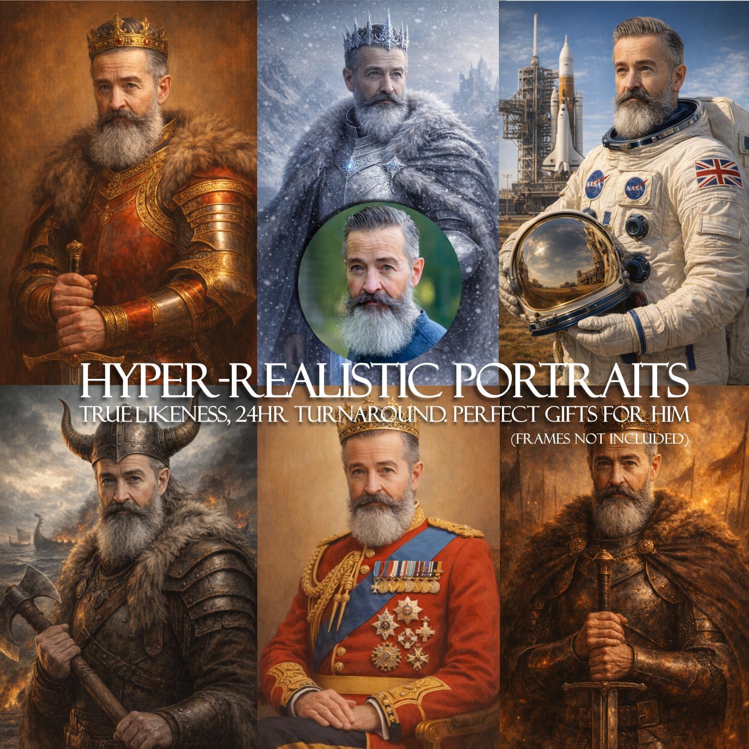 NotNiceThings Custom Royal Portrait for Dad – Personalised Painting Print | Unique Father’s Day Gift | Multiple Royal Styles | Unframed King for a Day Artwork - Image 2