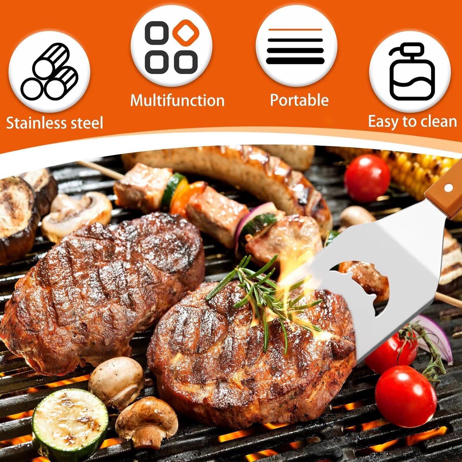 RZJZGZ 8 in 1 Multifunction BBQ Tool, 2 Pcs Outdoor Grill Spatula Set Box Pack Perfect BBQ Gifts for Men, Fork, Saw, Bottle Opener for Grilling, Barbecue Utensils Kit - Surprise for Men - Image 6