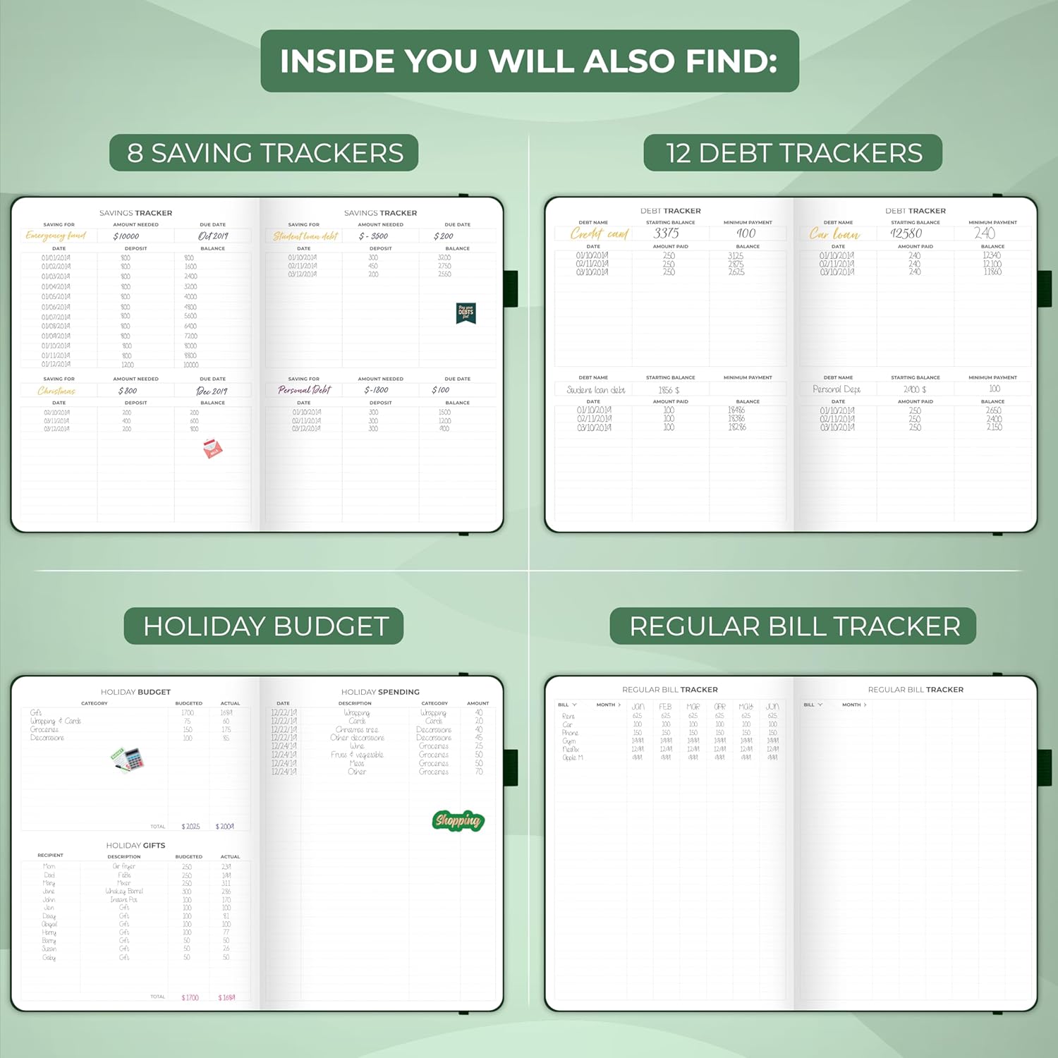 Clever Fox Budget Planner - Expense Tracker Notebook. Monthly Budgeting Organizer, Finance Logbook & Accounts Book, Bill Tracker, A4 (Dark Green) - Image 6