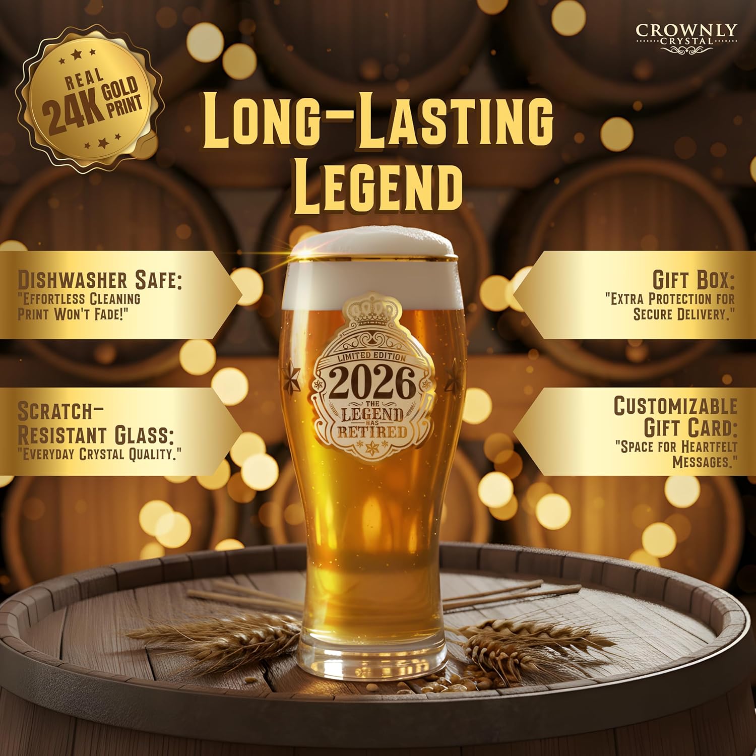 2026 Retirement Gifts for Men Personalised Beer Glasses Retirement Decorations Old Man Grandad Gifts 570 ml (1 Pint) Card Unusual Mens Gift Ideas - Image 7