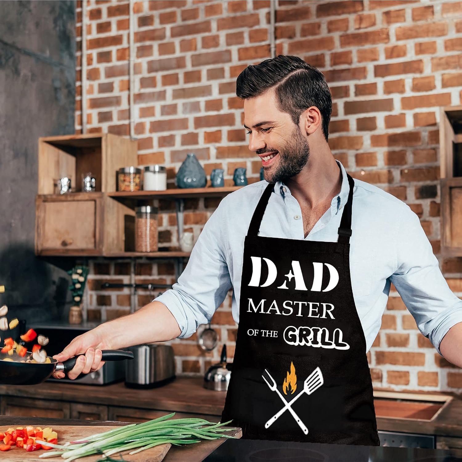 BBQ Apron for Men, Dad's Apron, Black Waterproof Apron, Adjustable Chef Apron with 2 Pockets, Personalised Apron for Grilling Cooking Kitchen, Gifts for Men Dad Husband Boyfriend - Image 6