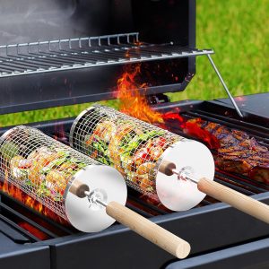 Rolling Grill Basket, Removable Woo...