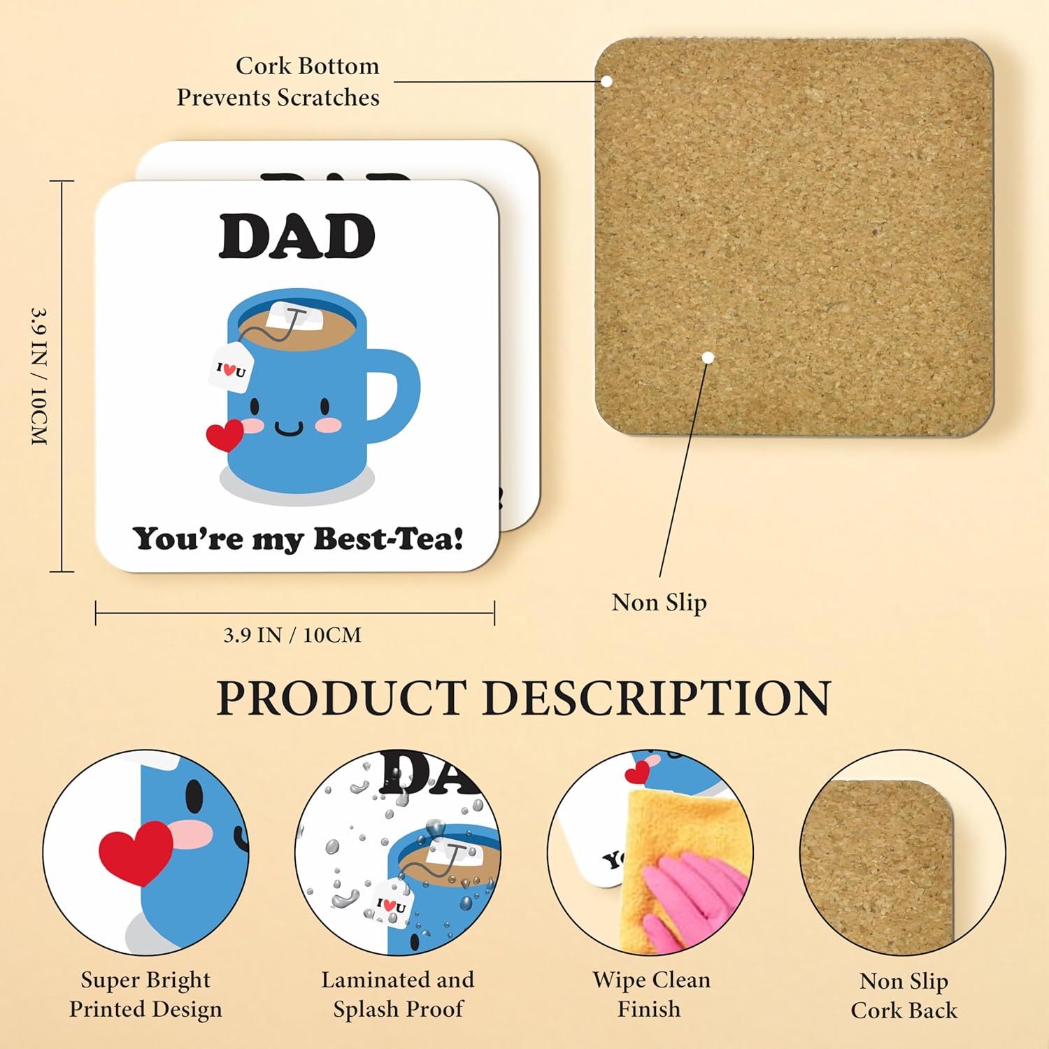 Funny Gift For Dad Secret Santa Stocking Filler Christmas Xmas Gifts For Dad Joke Presents For Him Dad You're My Best-Tea Pun Gag Drinks Coaster Birthday Beer Coaster Step Dad Cheap Gifts - Image 2