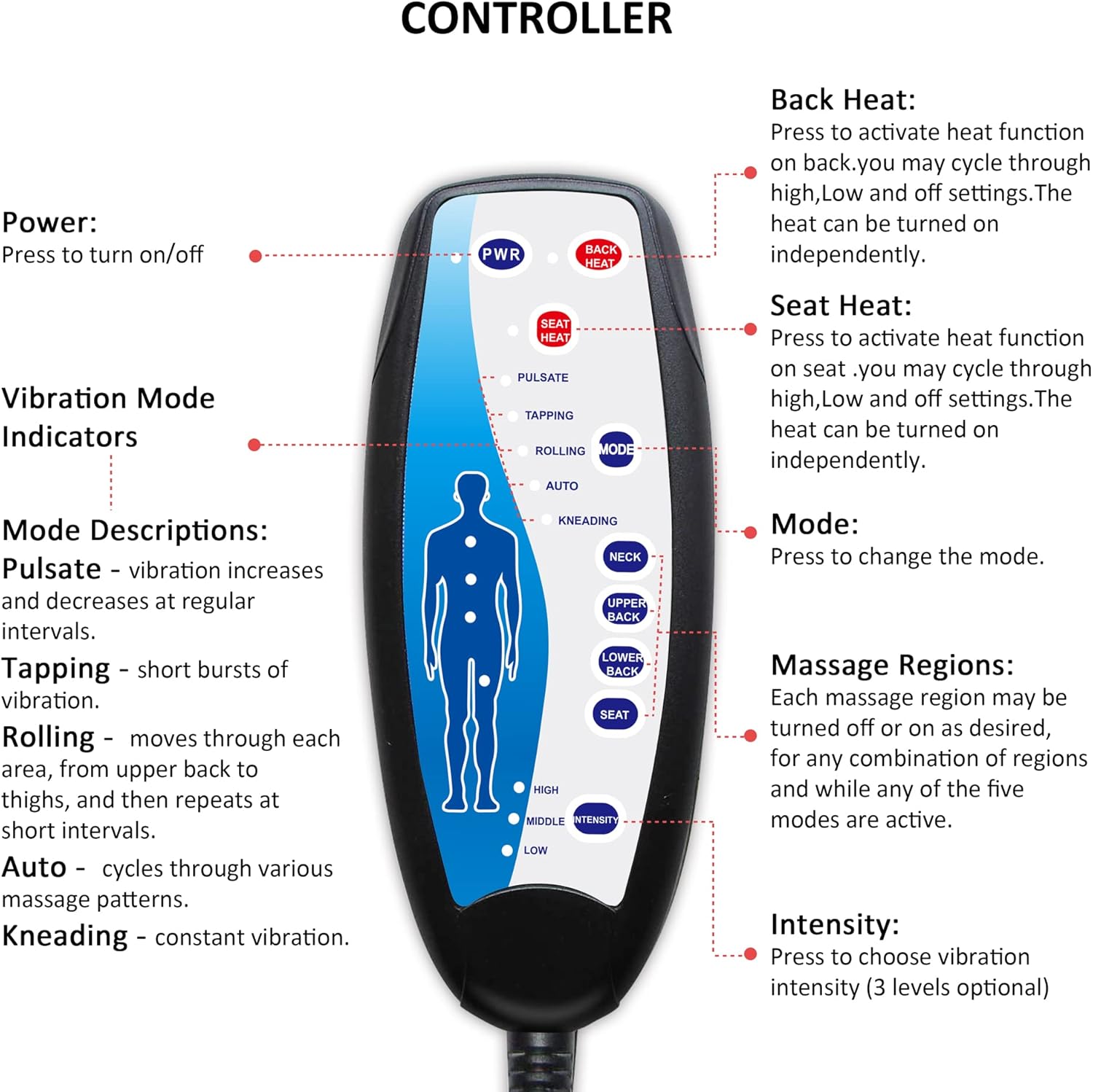 Comfier Back Massager with Heat, Massage Chair with 10 Vibration Massage Motors, Massage Chair Pad for Back Pain, Chair Massager, Massage Seat Cushion for Home Office Use,Father's Day Gifts for Dad - Image 8