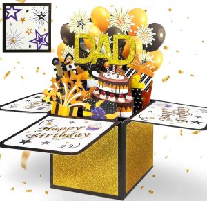 Dad Birthday Card, 3D Black Gold Po...