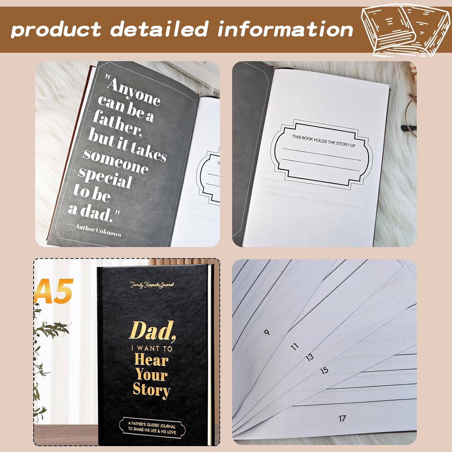 Dad, I Want to Hear Your Story: Dad Journal,A Father’s Guided Journal To Share His Life & His Love, Black Gold Foil Lettering, Leather Wrapped Hardback, Portable Journal For Dad Birthday (Black) - Image 4