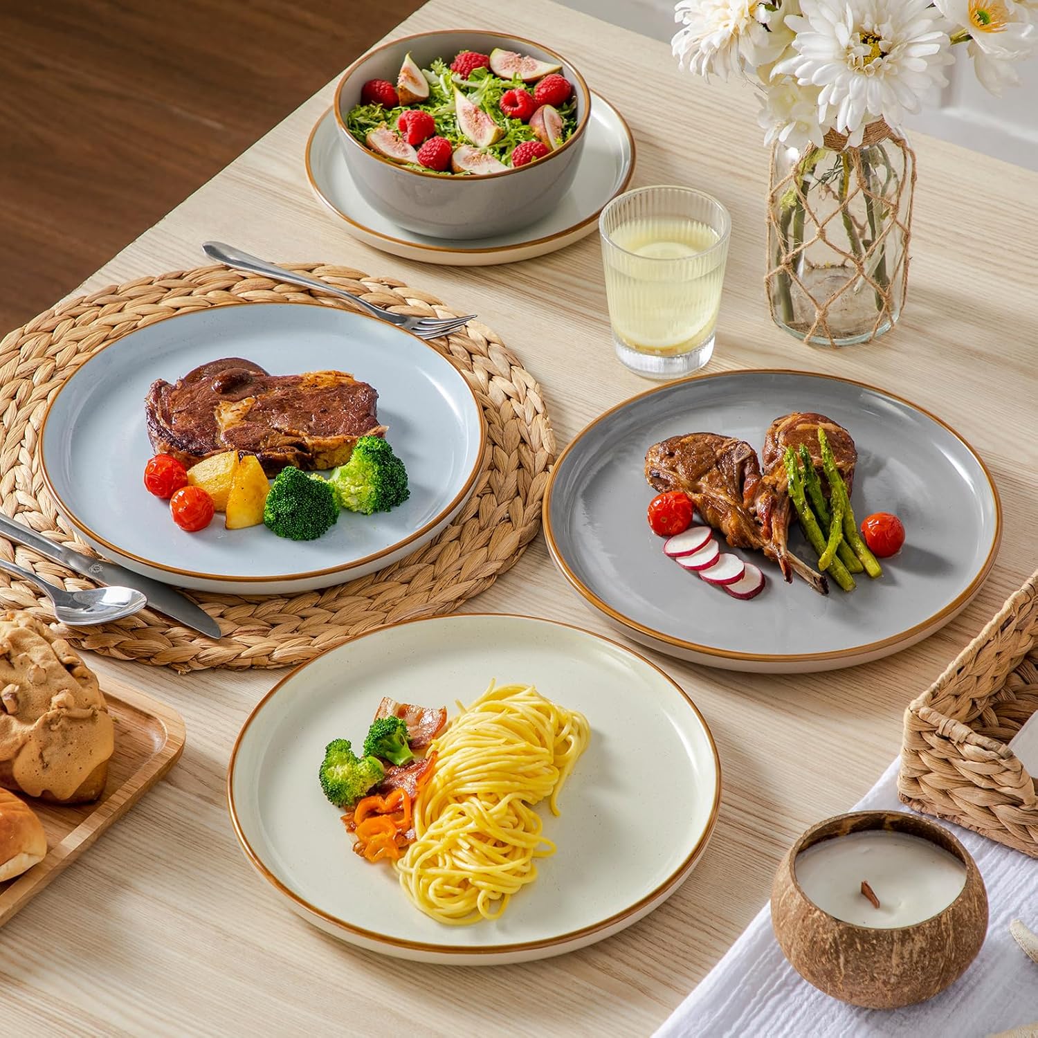 vancasso Reno Stoneware Dinner Set for 6, 18 Pieces Plates and Bowls Set with Dinner Plates, Dessert Plates & Cereal Bowls, Speckled Crockery Set in Mixed Colors, Chip & Scratch Resistant - Image 9