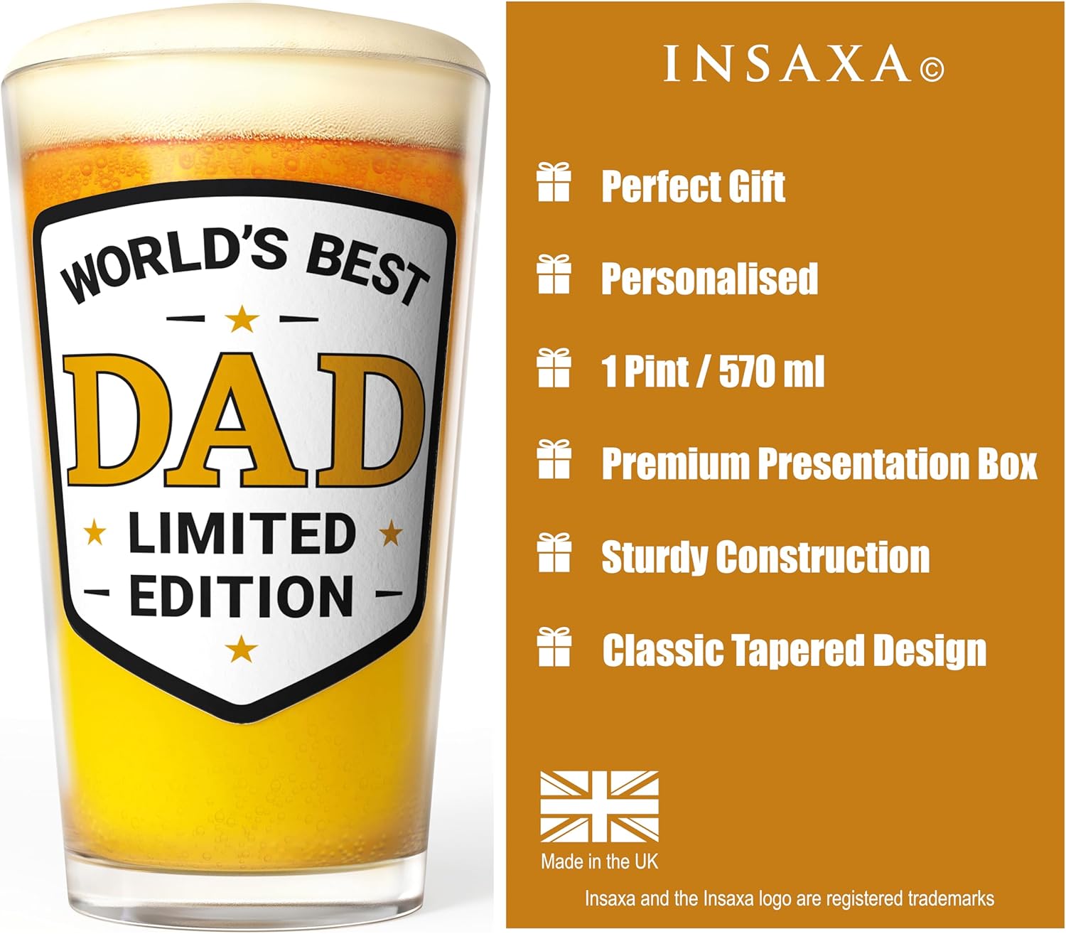 Dad Gifts - World's Best Dad Beer Glass (1 Pint/570ml) Father's Day Gifts Presents for Birthday Gift for Christmas Pint Glass Gift - Image 3