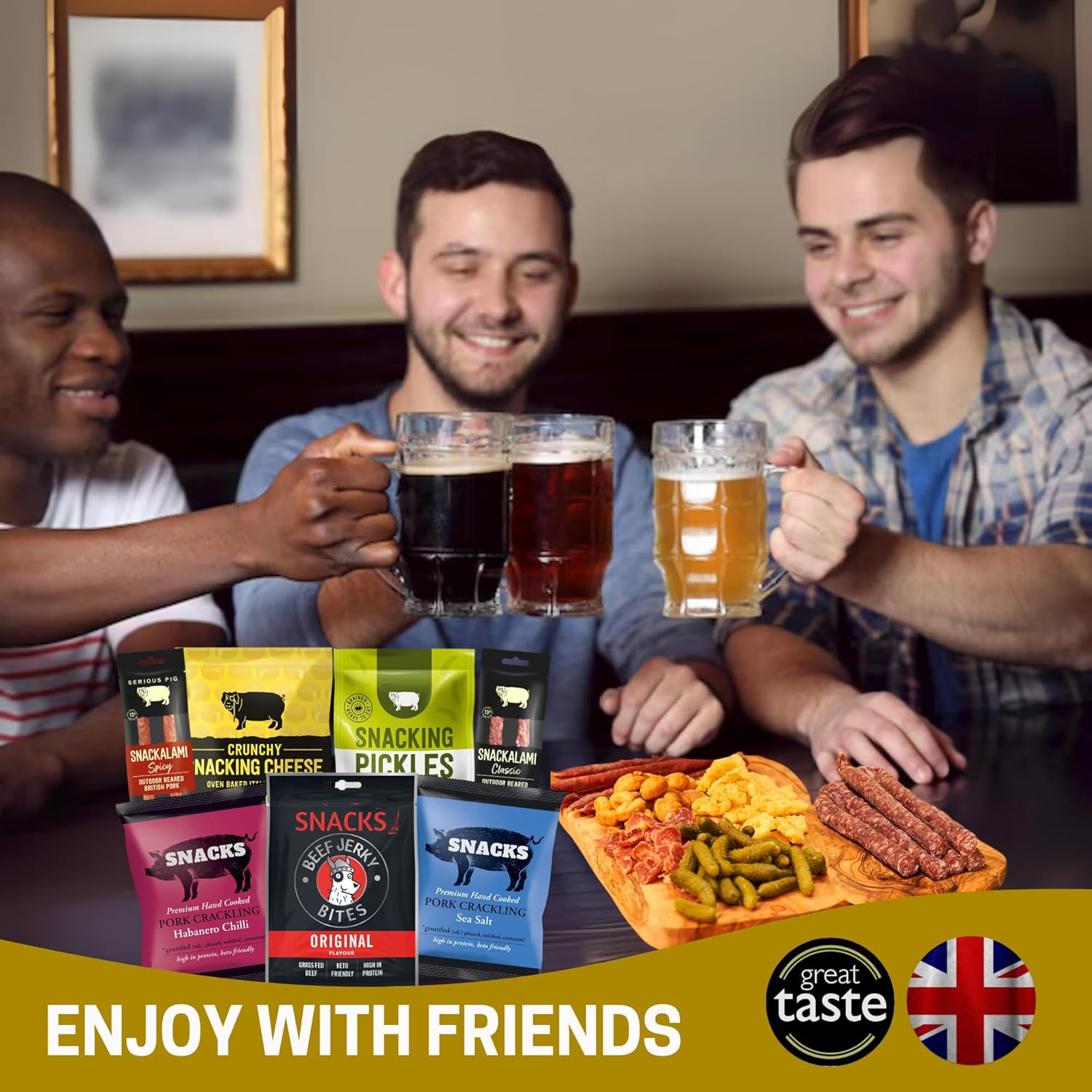 Savoury Snacks Hamper Gift Set with Pork Crackling, Beef Jerky, Cheese Bites, Salami & Pickles – Pub Treats Box & Snack Gifts for Her, Ideal Dad Treat Box or Fathers Day Present for Him - Image 8