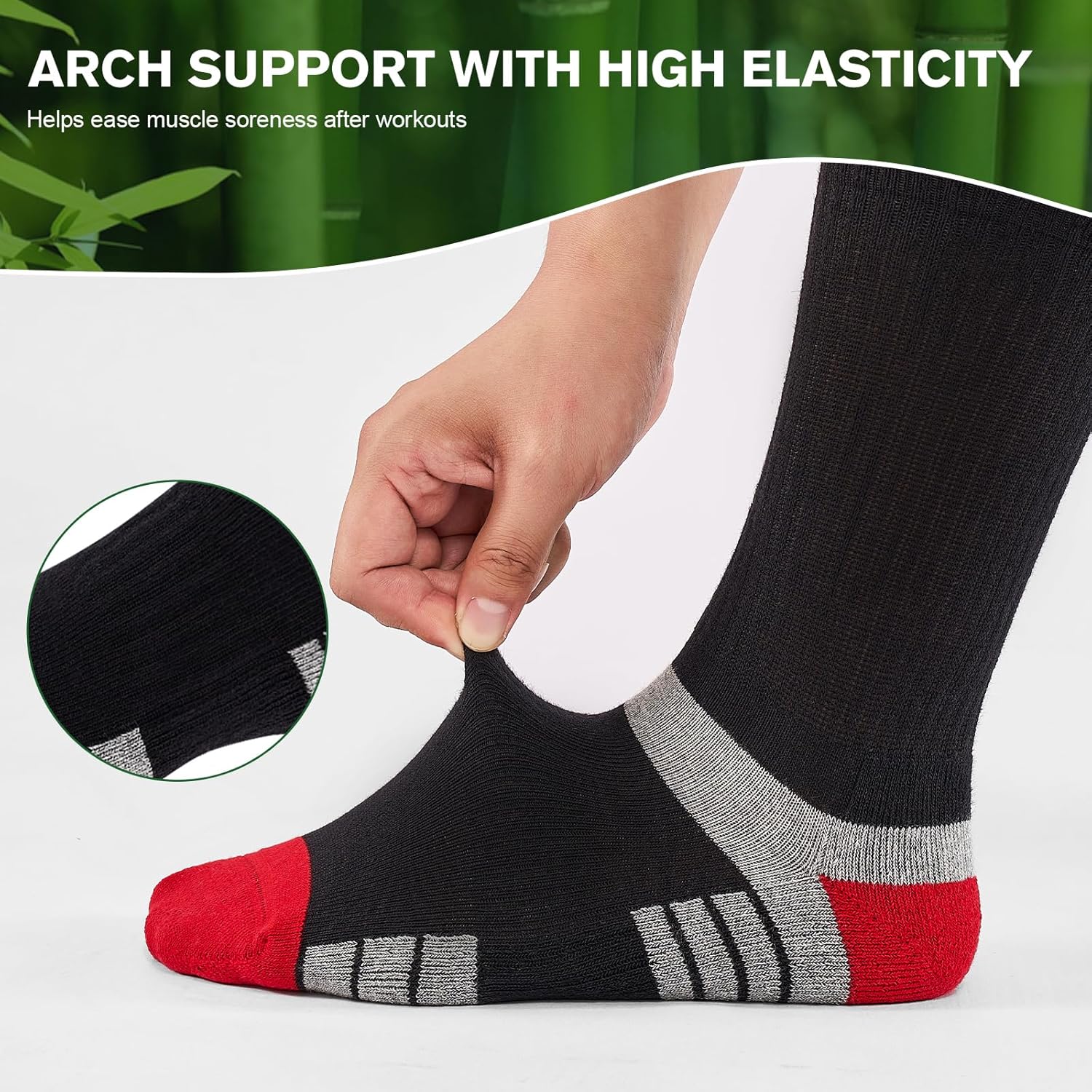 Mens Bamboo Socks, Wicking Breathable Cushioned Sports Socks for Hiking Walking Athletics Working Running Trekking Cycling, Men Women, Outdoor Anti Blister Crew Seamless Sock Gifts 6 Pairs - Image 5