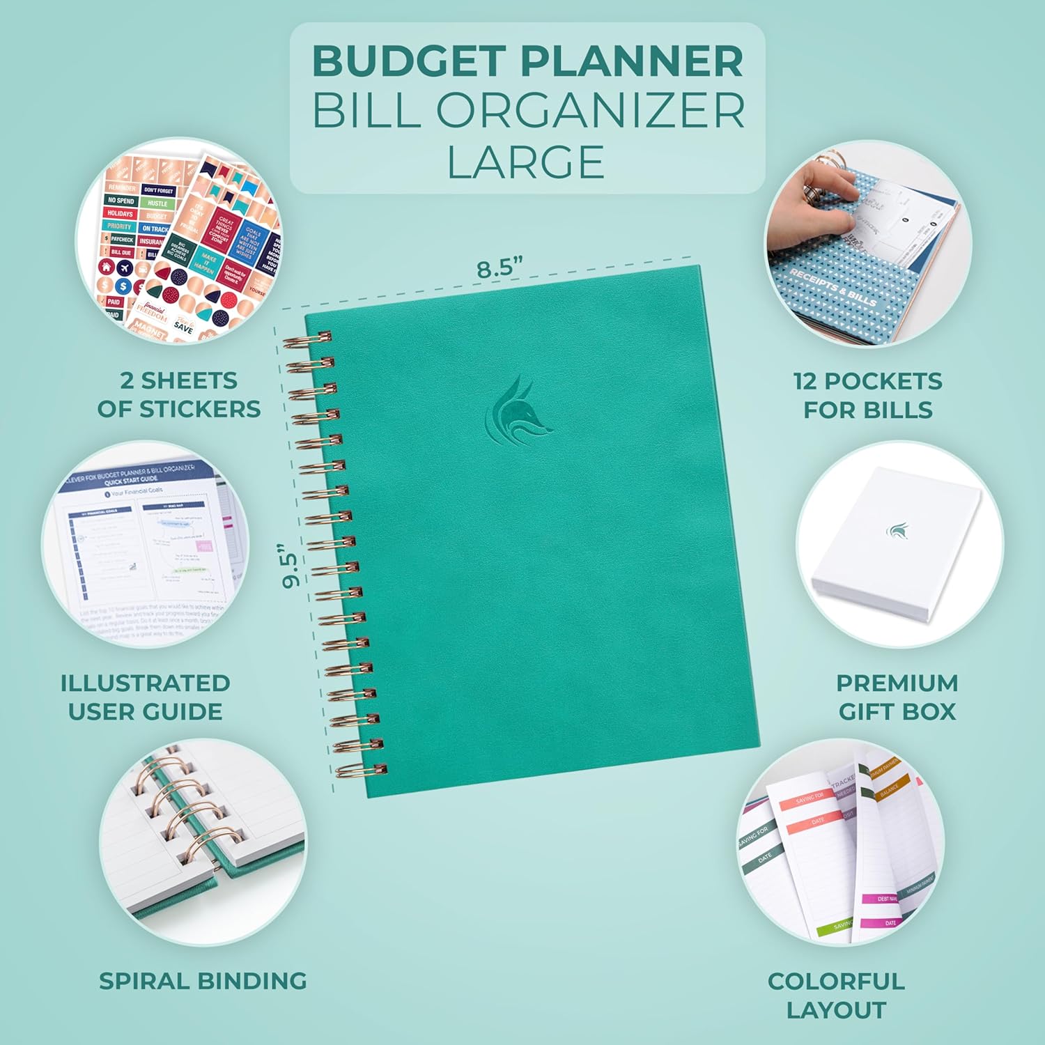 Clever Fox Budget Planner & Monthly Bill Organizer with Pockets. Expense Tracker Notebook, Budgeting Journal and Financial Planner Budget Book to Control Your Money. Large Size – Turquoise - Image 2