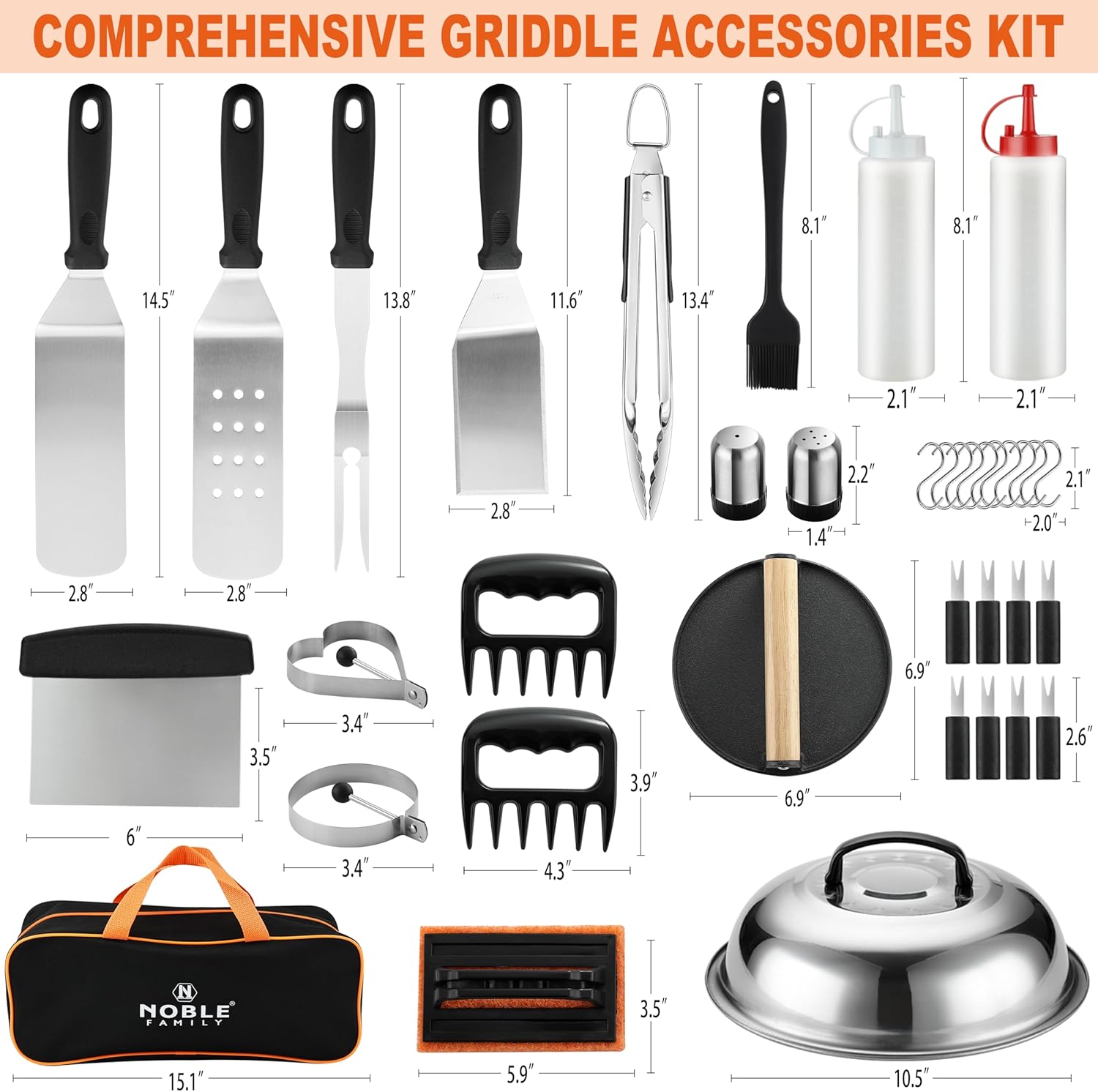 38PCS Griddle Accessories Kit, Professional BBQ Tools Set for Ourdoor Cooking, Stainless Steel Griddle Spatula Set with Tongs, Smash Burger Press, Carry Bag, Perfect Grilling Gifts for Men Dad - Image 2