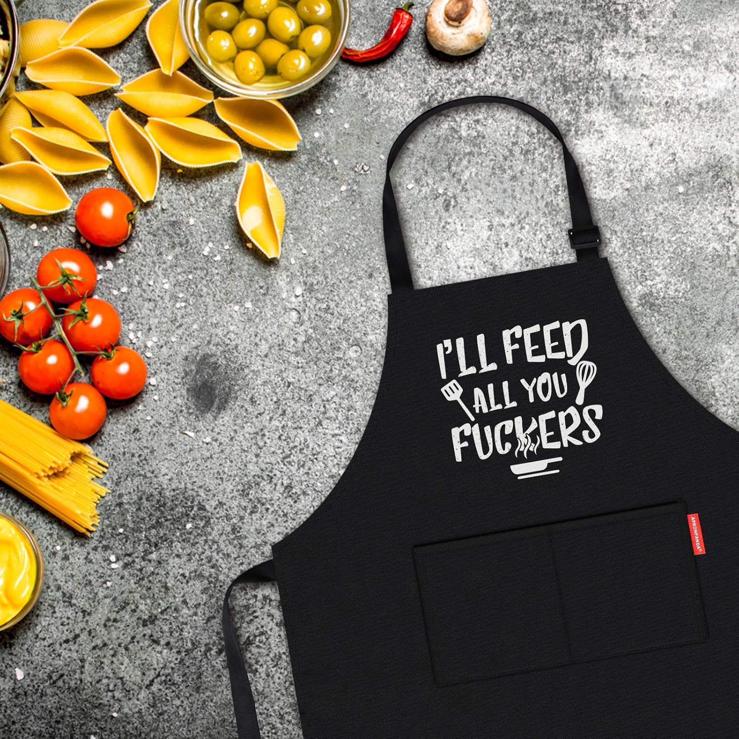 I'll Feed All You - Funny Black BBQ Chef Aprons for Men Women with 2 Pockets - Gifts for Men, Birthday Gifts for Husband, Son, Boyfriend- Kitchen Cooking Grilling Apron - Image 5