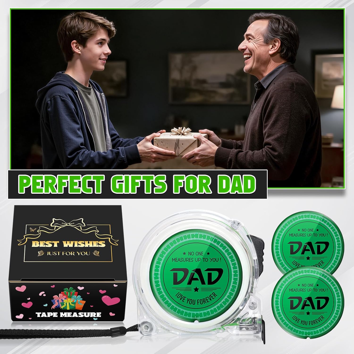 Gifts for Fathers Day Dad Gifts, Personalised Christmas Birthday Anniversary Presents for Dad from Daughter, Son Tape Measure(5M/16FT-Clear) - Image 8