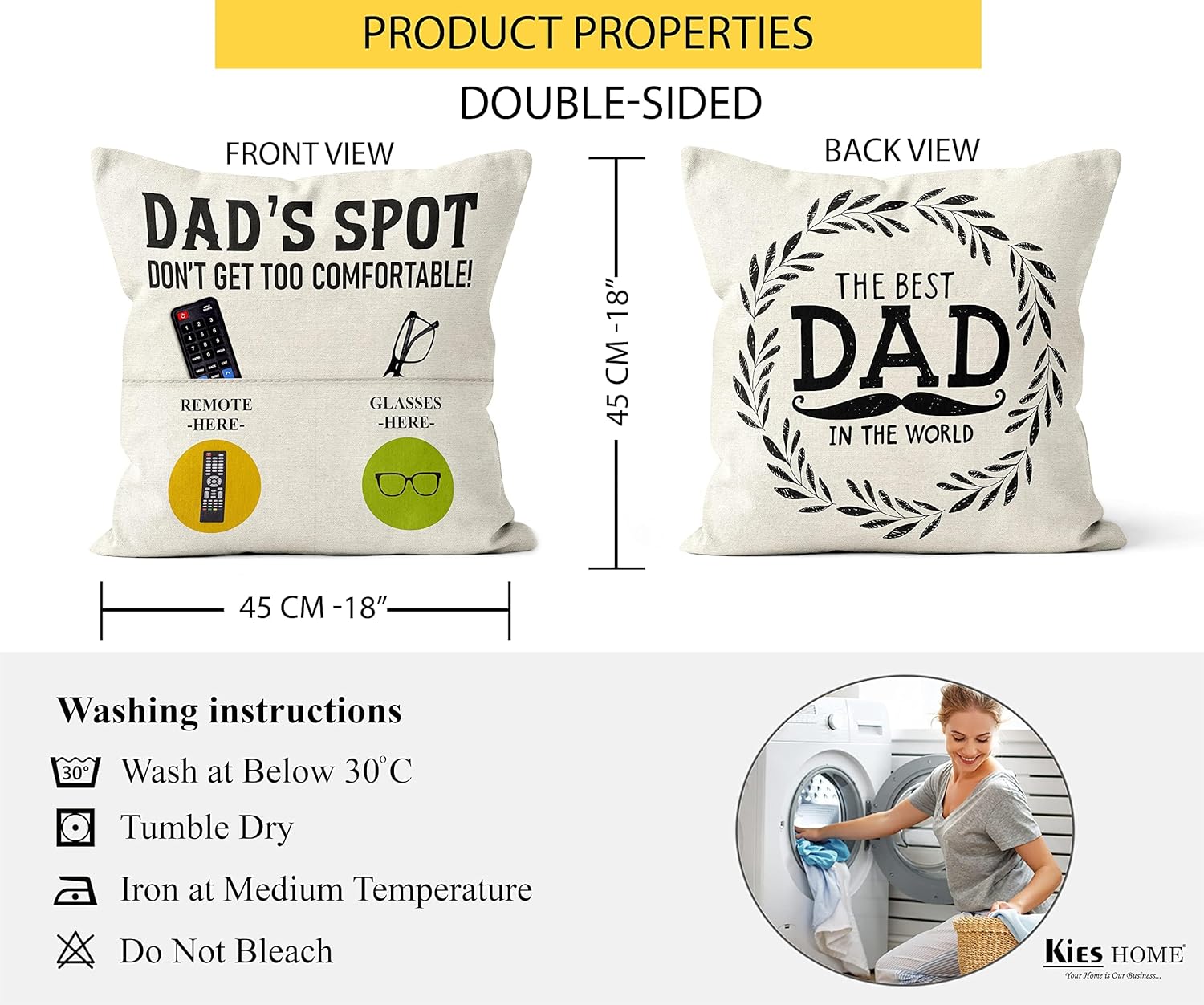 CROWNLY® Gifts for Dad Gift from Daughter Son Daddy Birthday Cushion Cover - Image 3