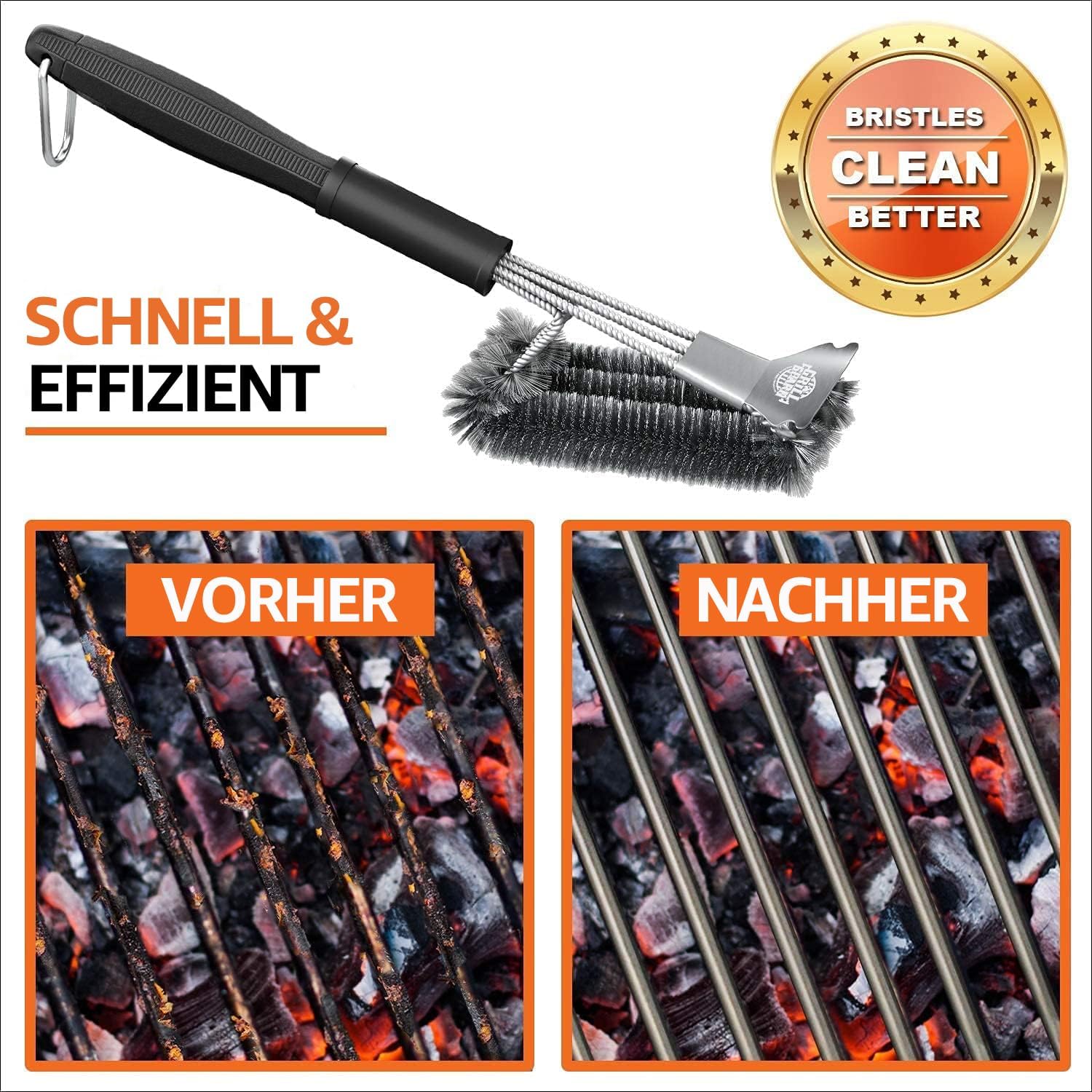 BBQ Grill Cleaning Brush&Scraper – Barbecue Wire Brush for Grill– 18'' Stainless Grill Grate Cleaner - Safe Grill Accessories&Tools for Weber Gas/Charcoal/Electrical/Infrared- Gifts for Men (L) - Image 6