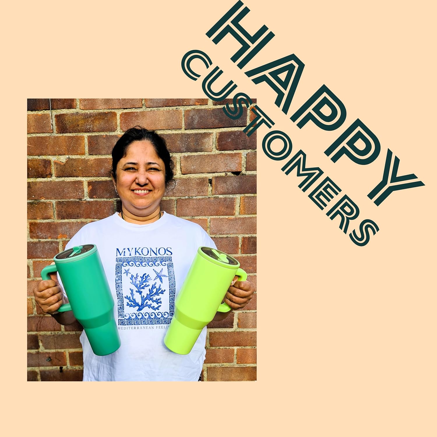 ThreeRs Hydro Vacuum Insulated Stainless Steel Travel Mug, Tumbler with Handle Straw, 1.13L, with Handle, Flip Straw, Leak-Proof Lid, Rubber Base, Keeps Drinks Hot or Cold for 24 Hours (Honeydew) - Image 3