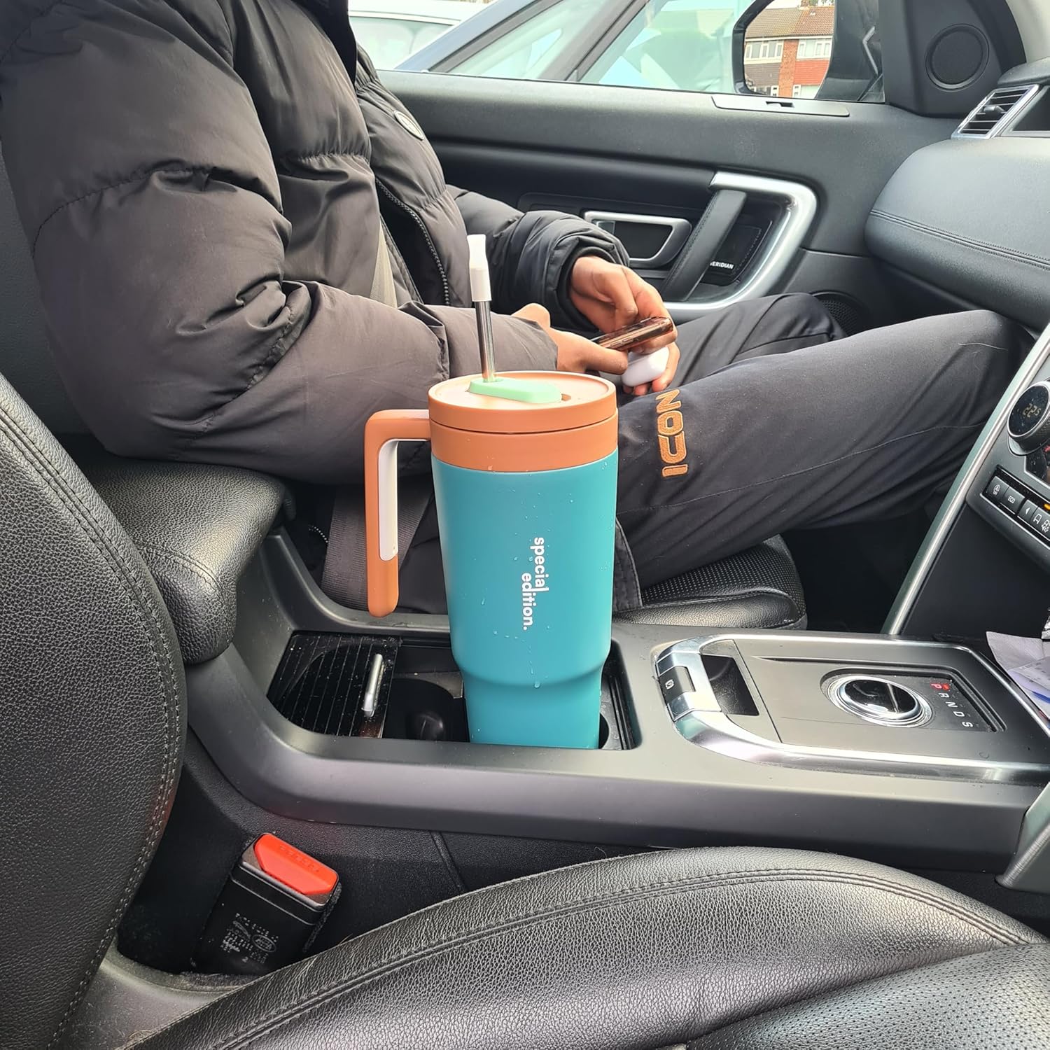 40oz Tumbler with Straw, Lid and Handle,1200ml Travel Mug with Handle, Water Bottle Thermos for Hot and Cold Coffee, Leak Proof Insulated Stanleys Cup (Teal) - Image 4