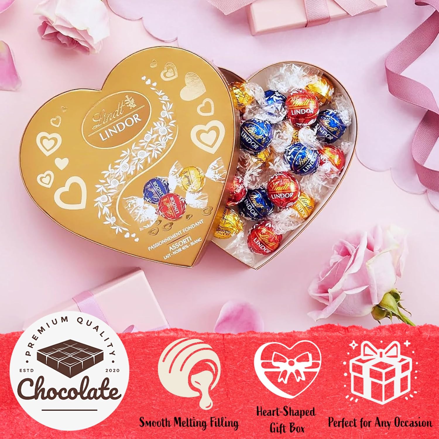 Lindt Chocolates & Teddy Bear for Mens Gifts - Assorted Chocolate Golden Heart Shaped Box with Truffles 200g & Best Dad Ever Soft Teddy for Fathers Day, Christmas, Birthday Gifts for Dad, Men - Image 3