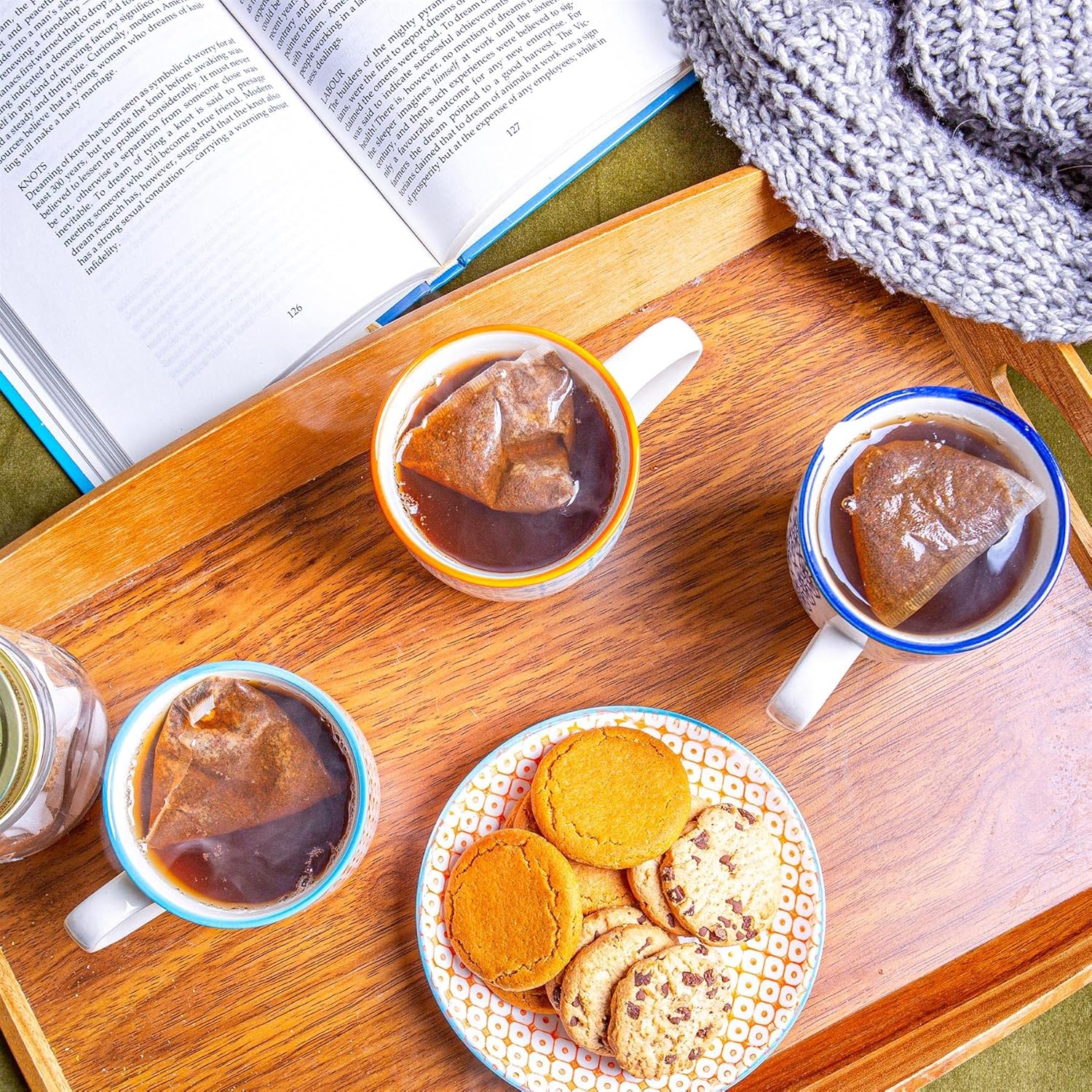 Nicola Spring Hand-Printed Mug - 330ml - Navy, Orange & Blue - Pack of 6 - Porcelain Hot Chocolate Cups Tea & Coffee Mugs for Kitchens, Cafes & Restaurants - Image 7