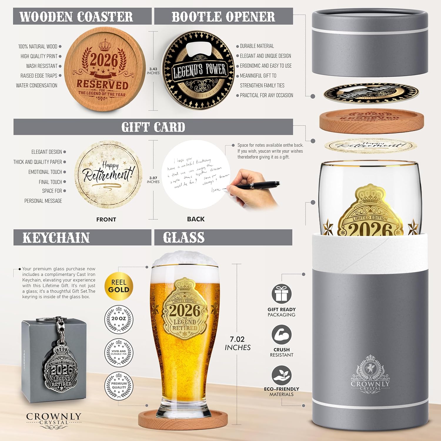 2026 Retirement Gifts for Men Personalised Beer Glasses Retirement Decorations Old Man Grandad Gifts 570 ml (1 Pint) Card Unusual Mens Gift Ideas - Image 3