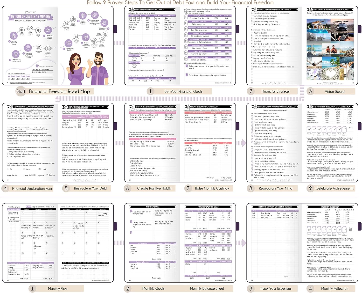 Budget Planner and Monthly Bill Organizer - Finance Planner, 12-Month Journey to Financial Freedom | Bill Payment Tracker Monthly Organizer, Money Saving & Expense Tracker | Undated Budgeting Journal - Image 7