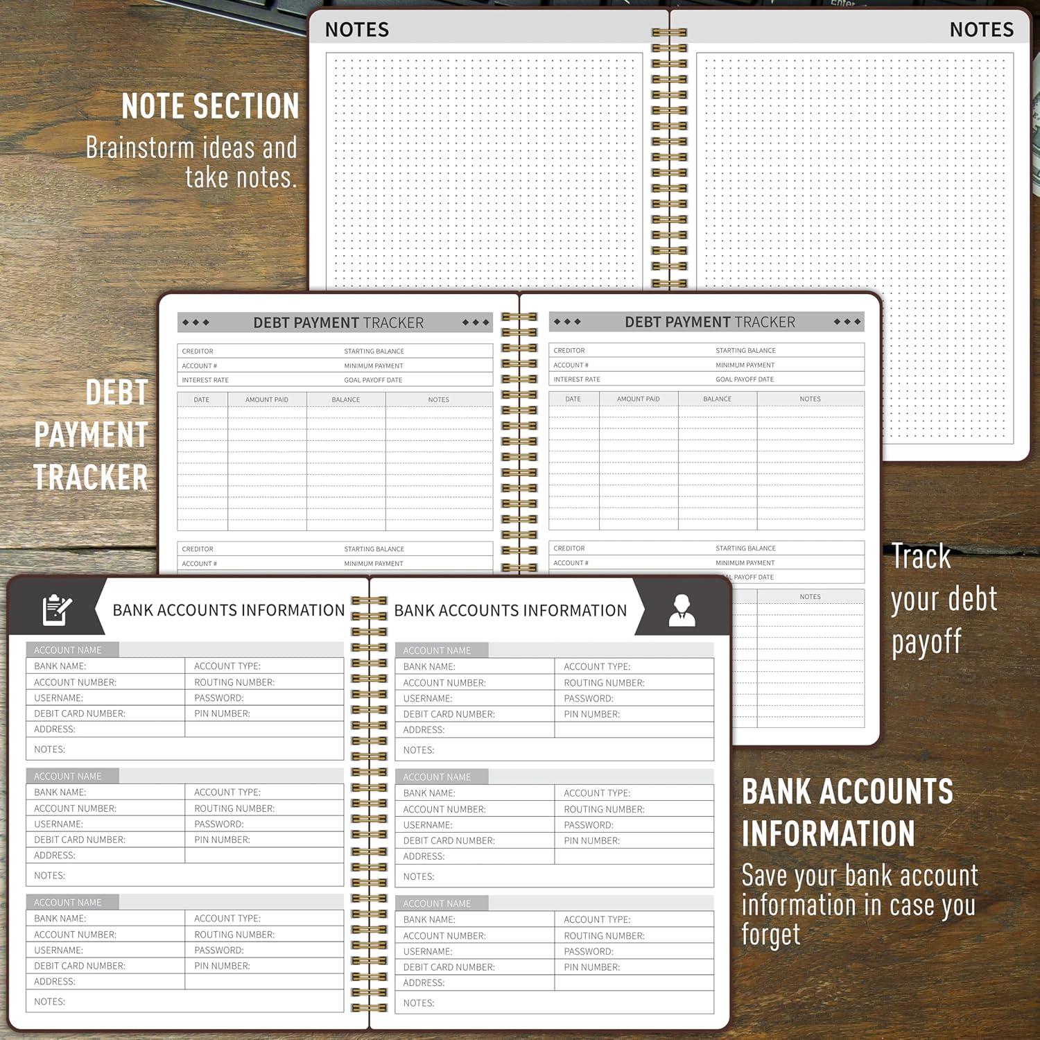 Monthly Bill Payment Checklist & Financial Planner Notebook – 4-Year Budget Organizer with 960 Bill Records, Income & Expense Tracker, Debt Payoff Log, and Savings Goals - Brown - Image 5