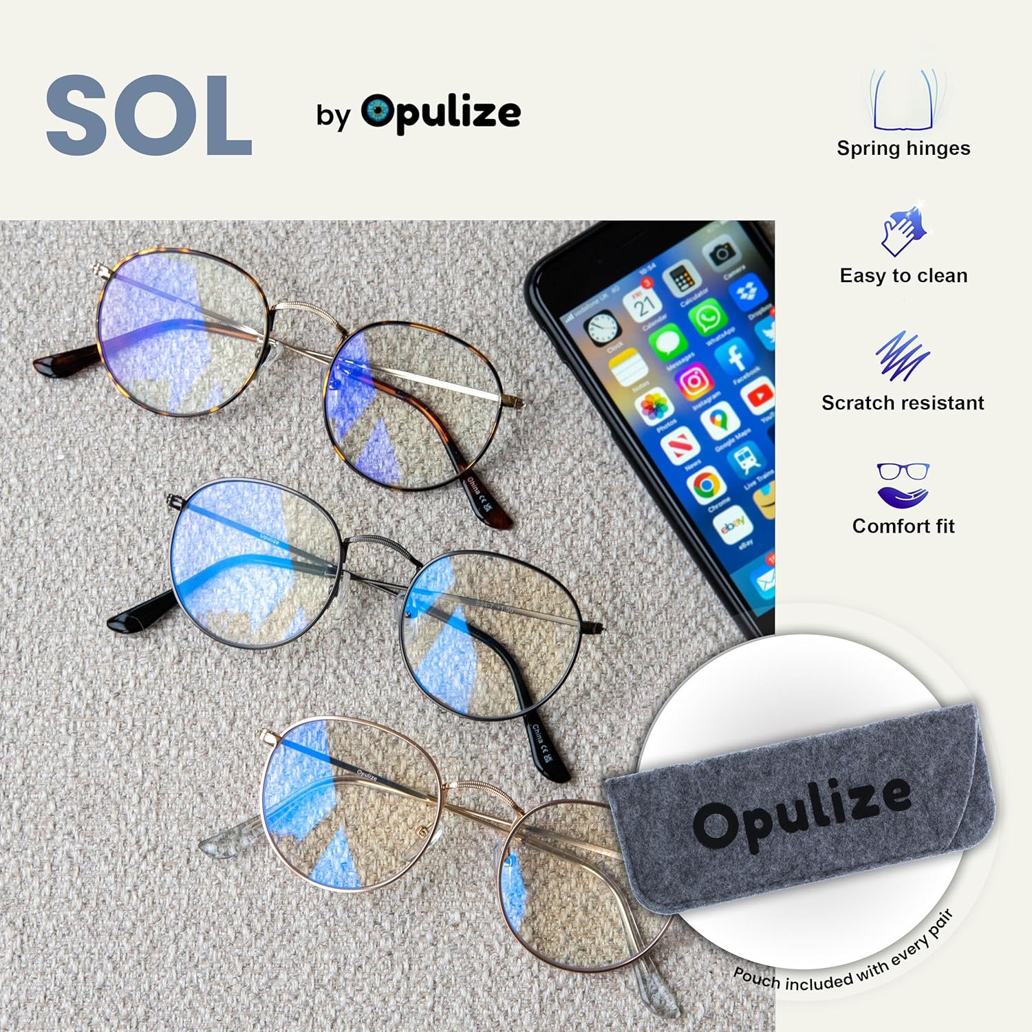 OPULIZE Sol - Reading Glasses with Blue Light Blocking Round Metal Retro Frame Spring Hinges Improve Sleep Reduce Headache Computer Glasses Gaming Anti-Reflective Men Women B94 - Image 4