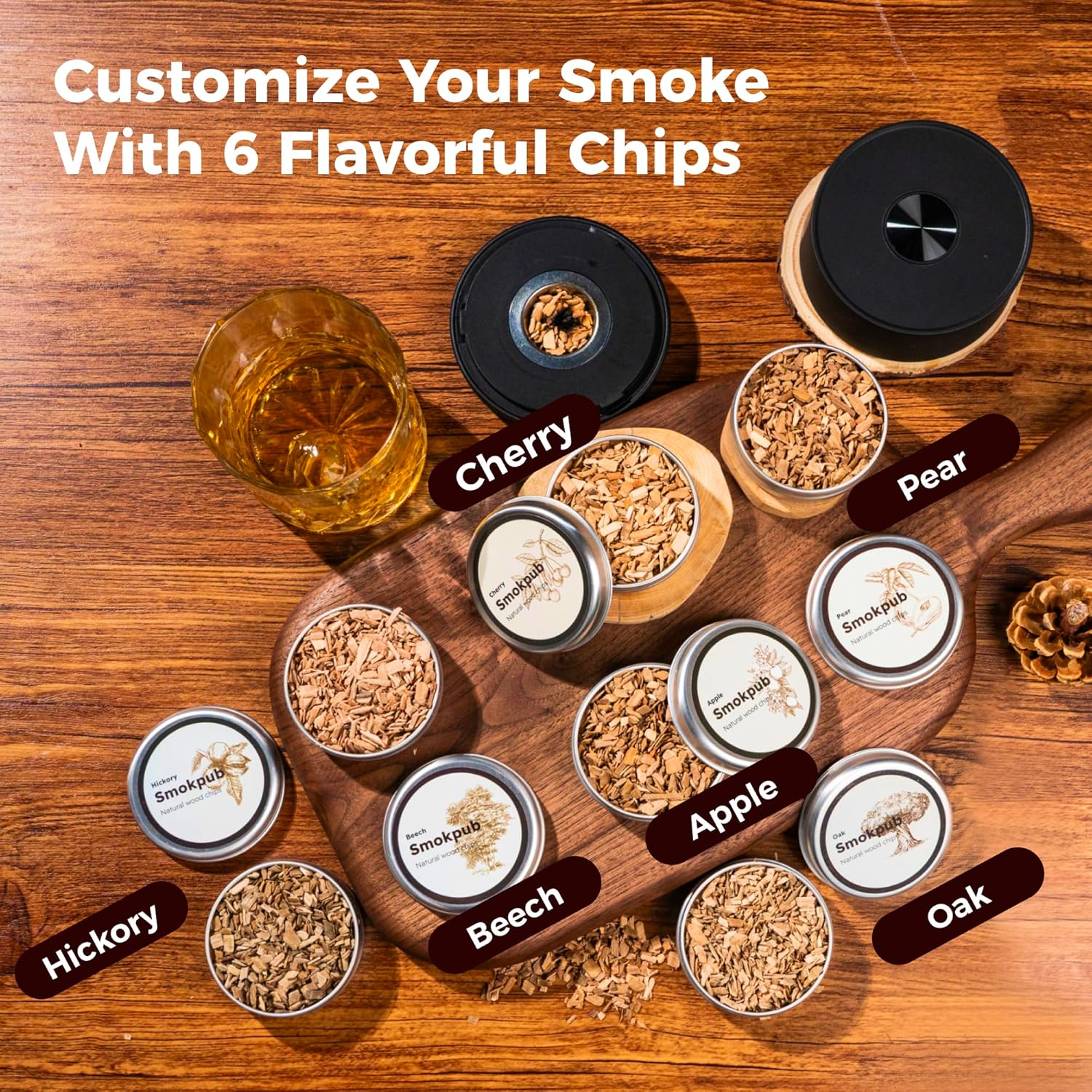 Electric Whiskey Smoker Kit Built-in Lighter, No Butane Needed, Cocktail Smoker Kit with 6 Wood Chips, Old Fashioned Drink Smoker Kit, Bourbon Whiskey Gifts for Men,Dad,Husband - Image 6